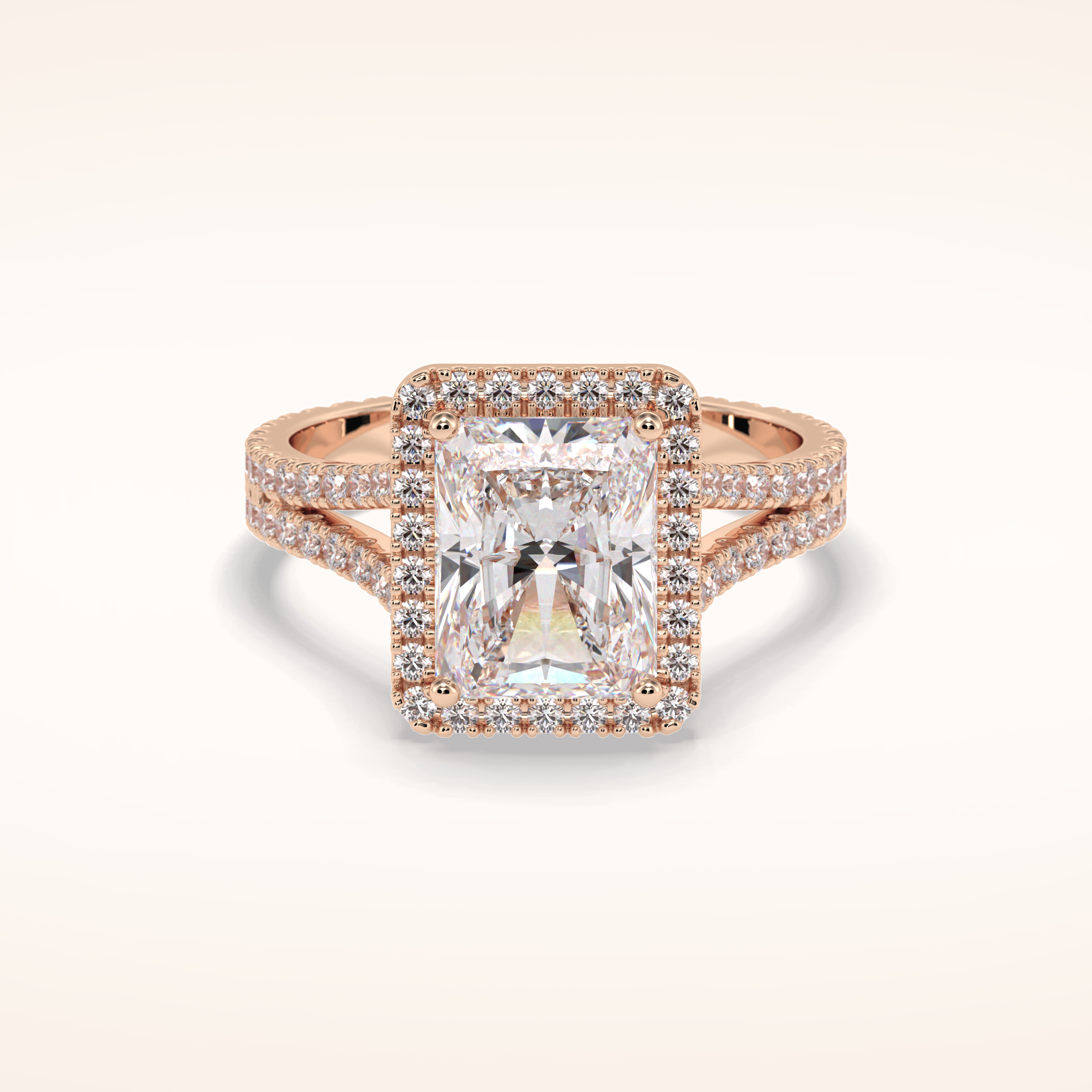 3.05 CT Radiant Shaped Halo & Pave Split Shank Moissanite Engagement Ring