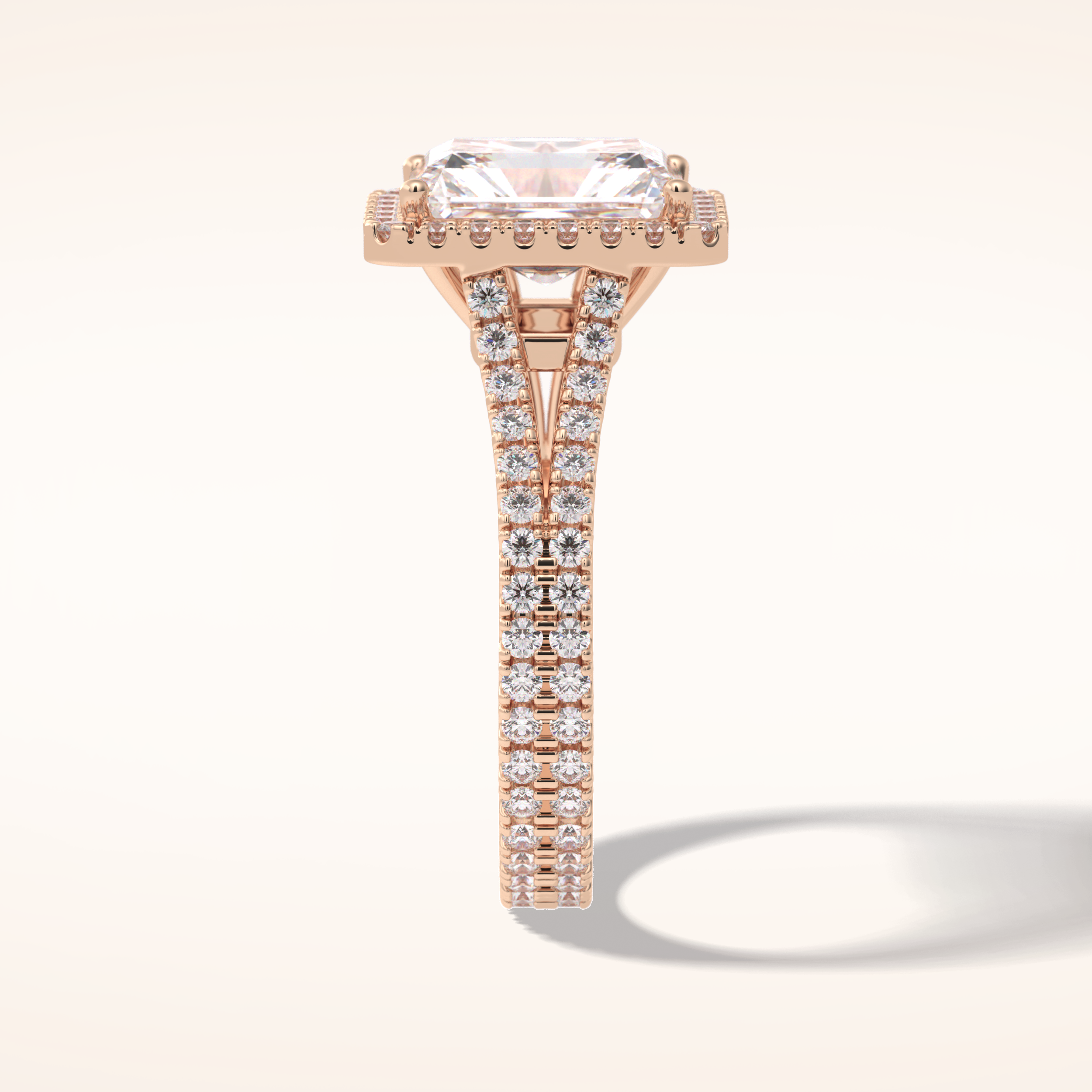 3.05 CT Radiant Shaped Halo & Pave Split Shank Moissanite Engagement Ring