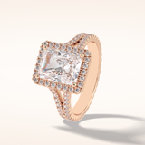 3.05 CT Radiant Shaped Halo & Pave Split Shank Moissanite Engagement Ring