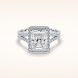 3.05 CT Radiant Shaped Halo & Pave Split Shank Moissanite Engagement Ring