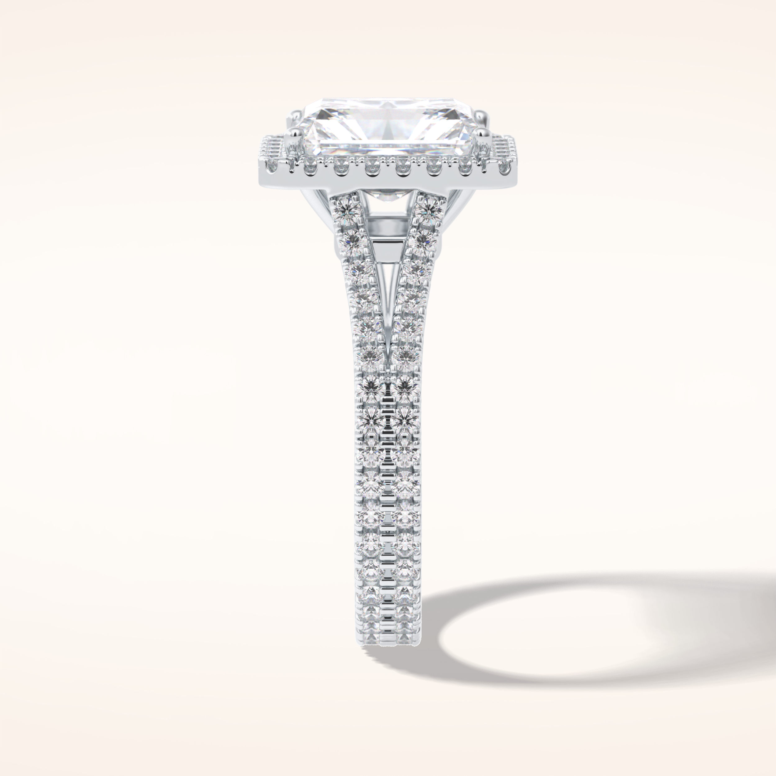 3.05 CT Radiant Shaped Halo & Pave Split Shank Moissanite Engagement Ring