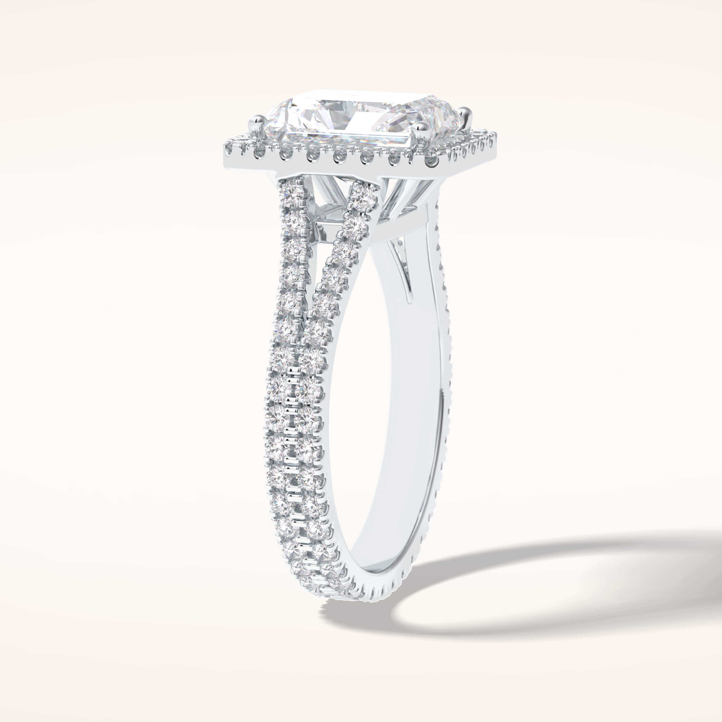 3.05 CT Radiant Shaped Halo & Pave Split Shank Moissanite Engagement Ring