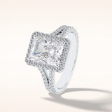 3.05 CT Radiant Shaped Halo & Pave Split Shank Moissanite Engagement Ring