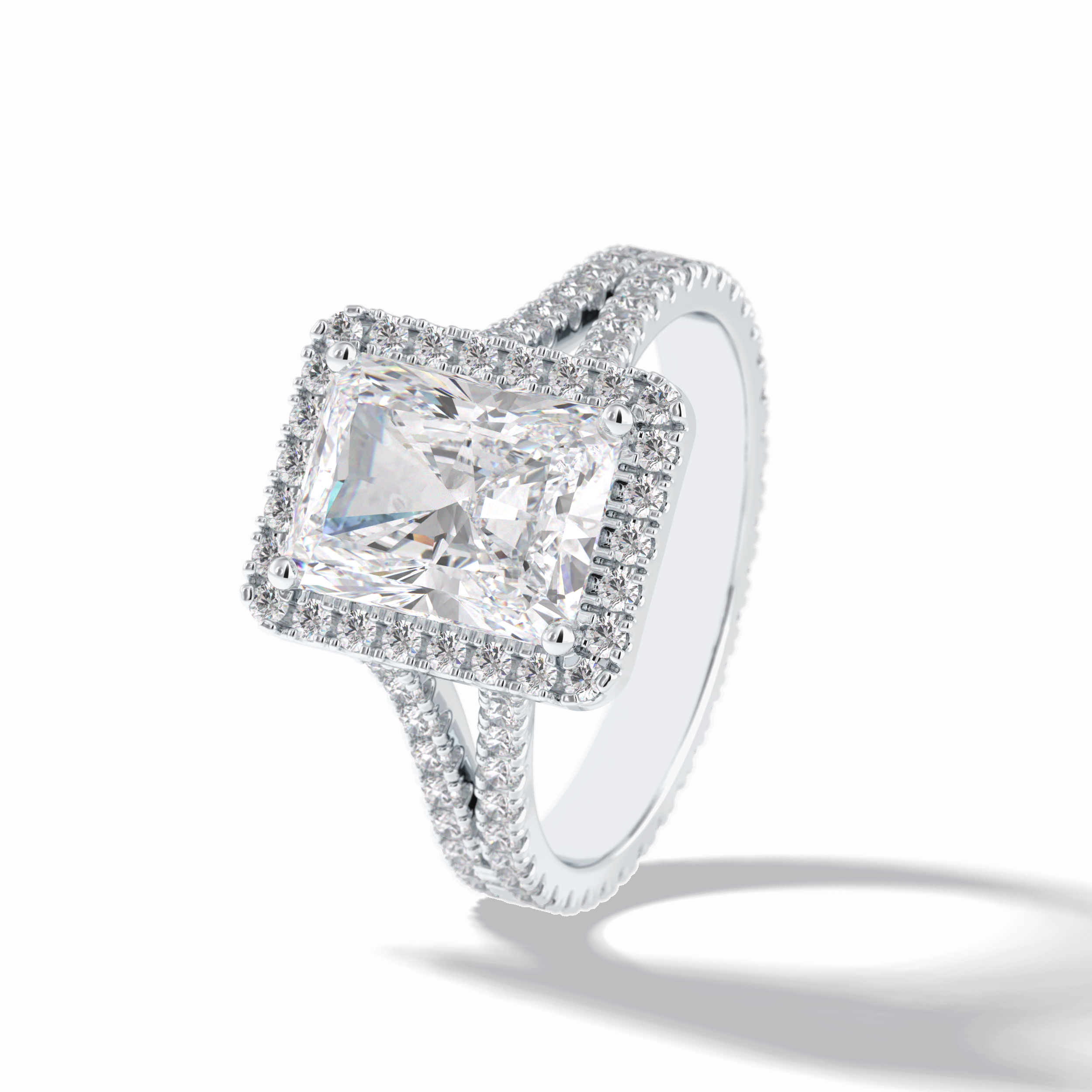 Radiant Halo, Pave & Split Shank Lab Grown Diamond Engagement Ring
