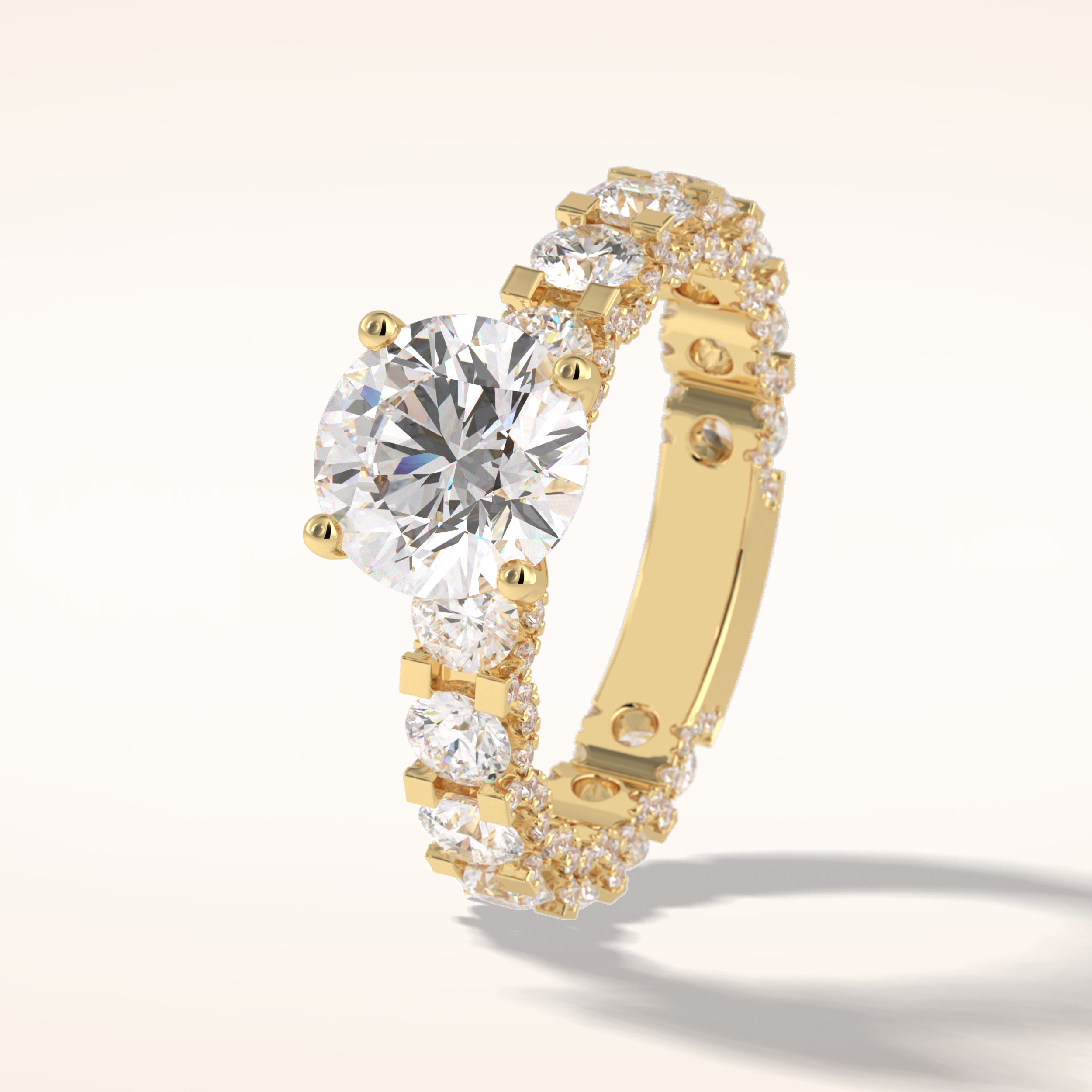 2.05 CT Round Shaped Pave Moissanite Engagement Ring