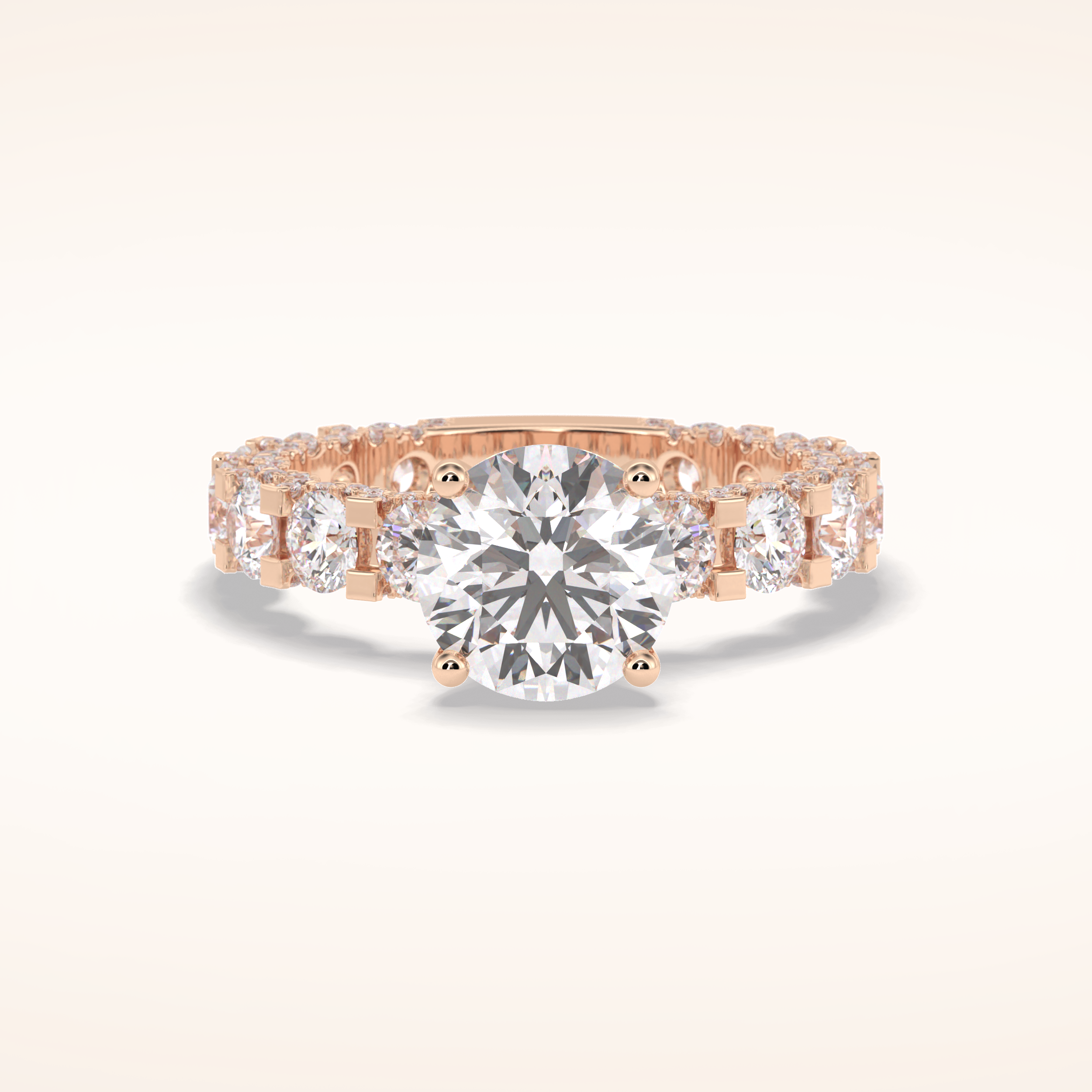 2.05 CT Round Shaped Pave Moissanite Engagement Ring