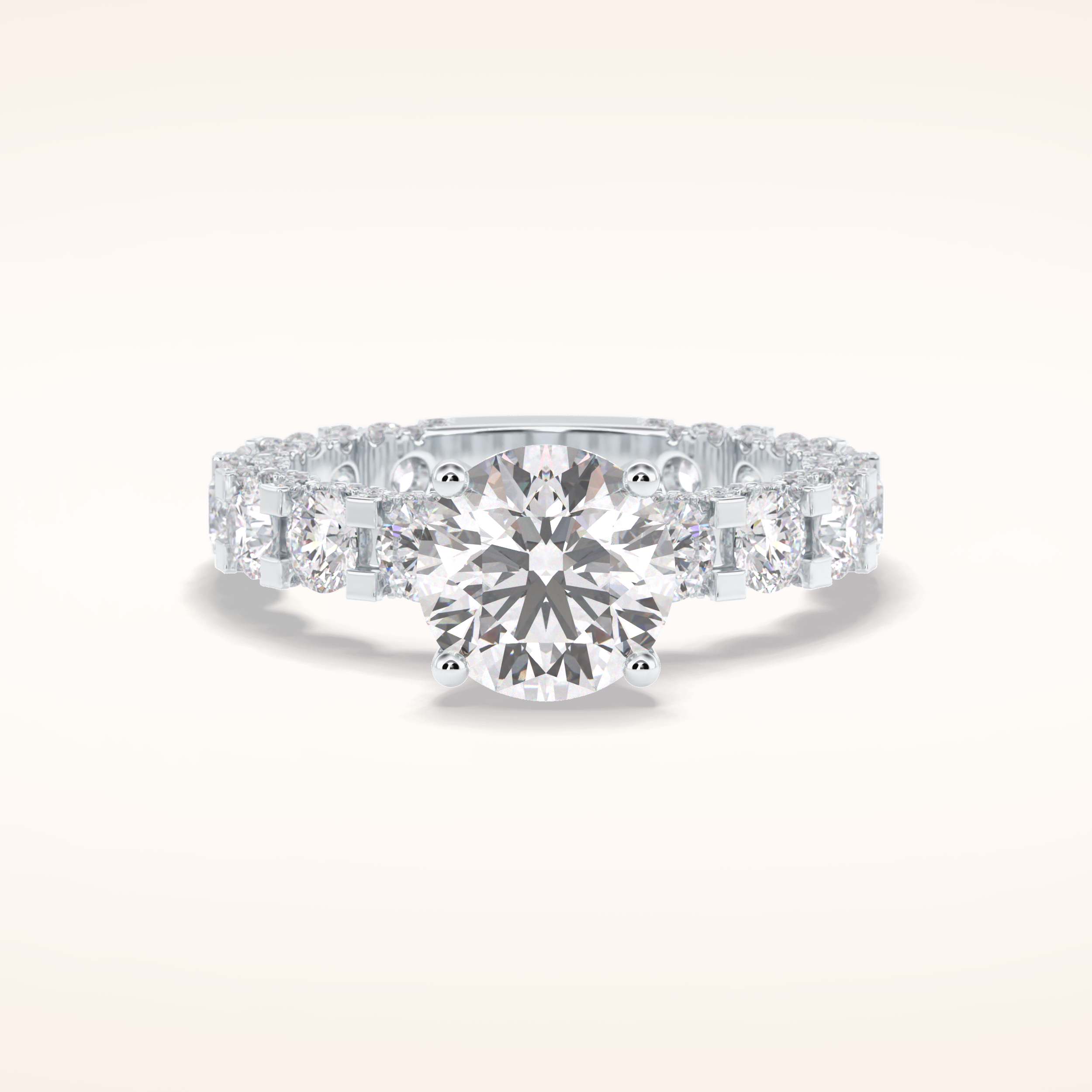 2.05 CT Round Shaped Pave Moissanite Engagement Ring