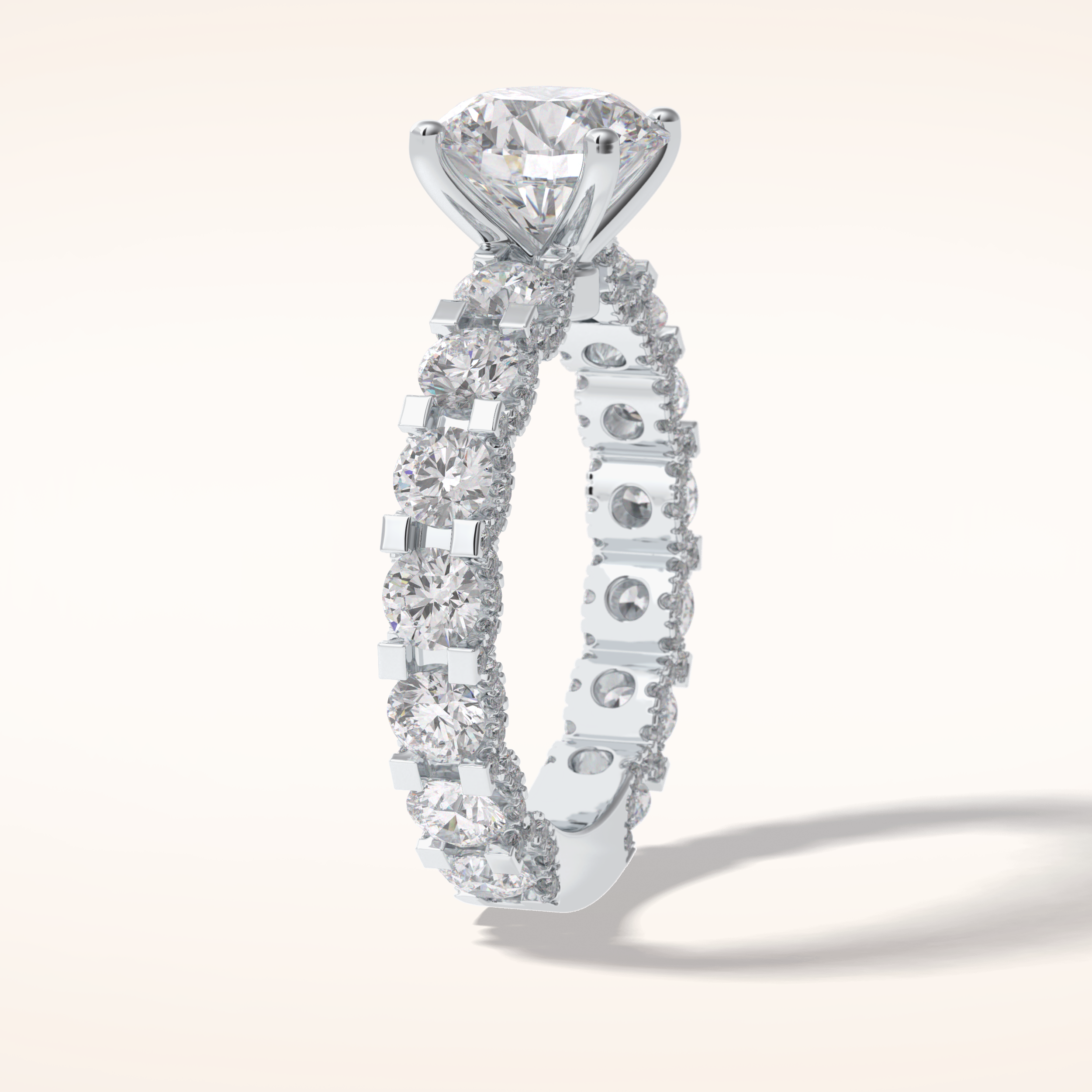 2.05 CT Round Shaped Pave Moissanite Engagement Ring