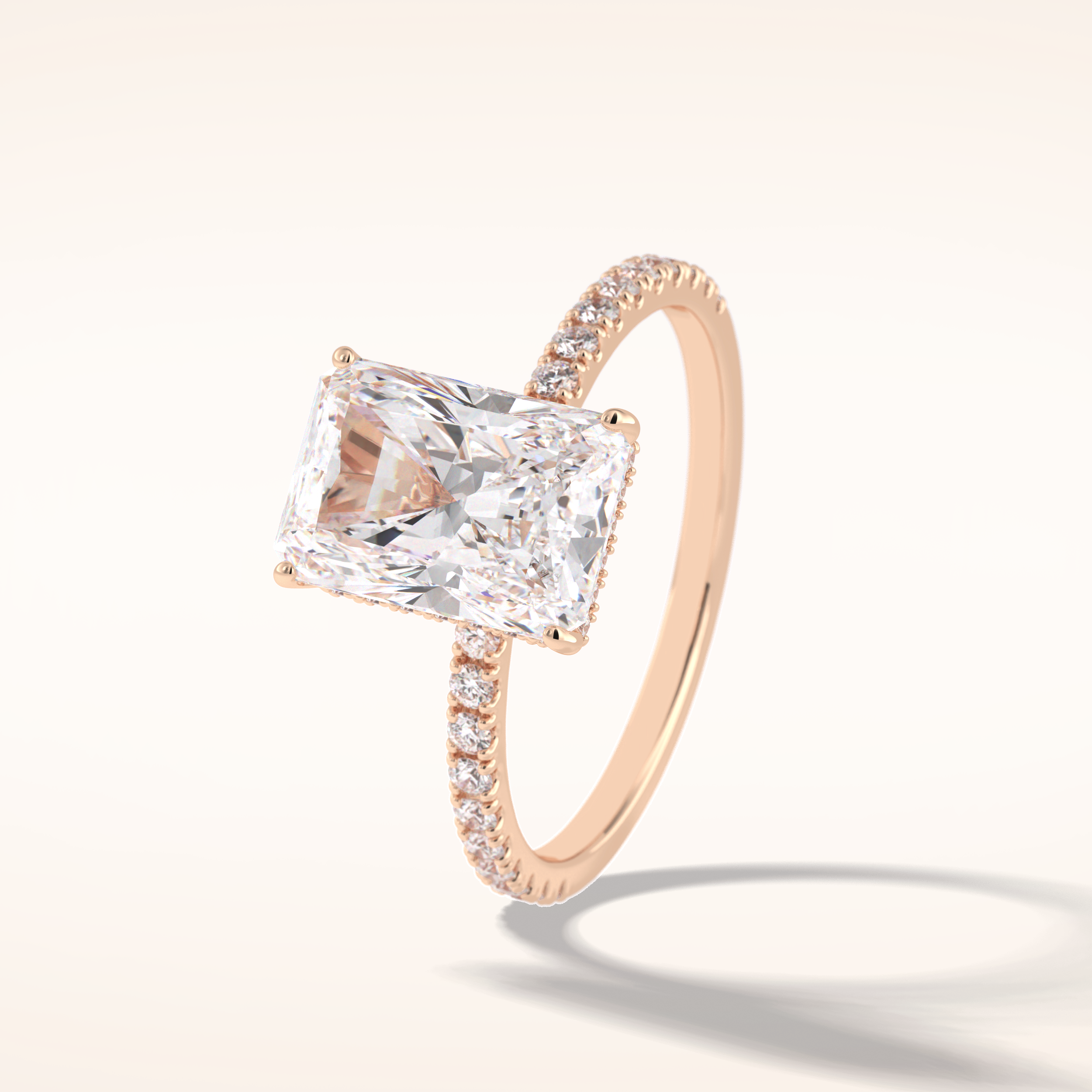 3 CT Radiant Shaped Pave Moissanite Engagement Ring