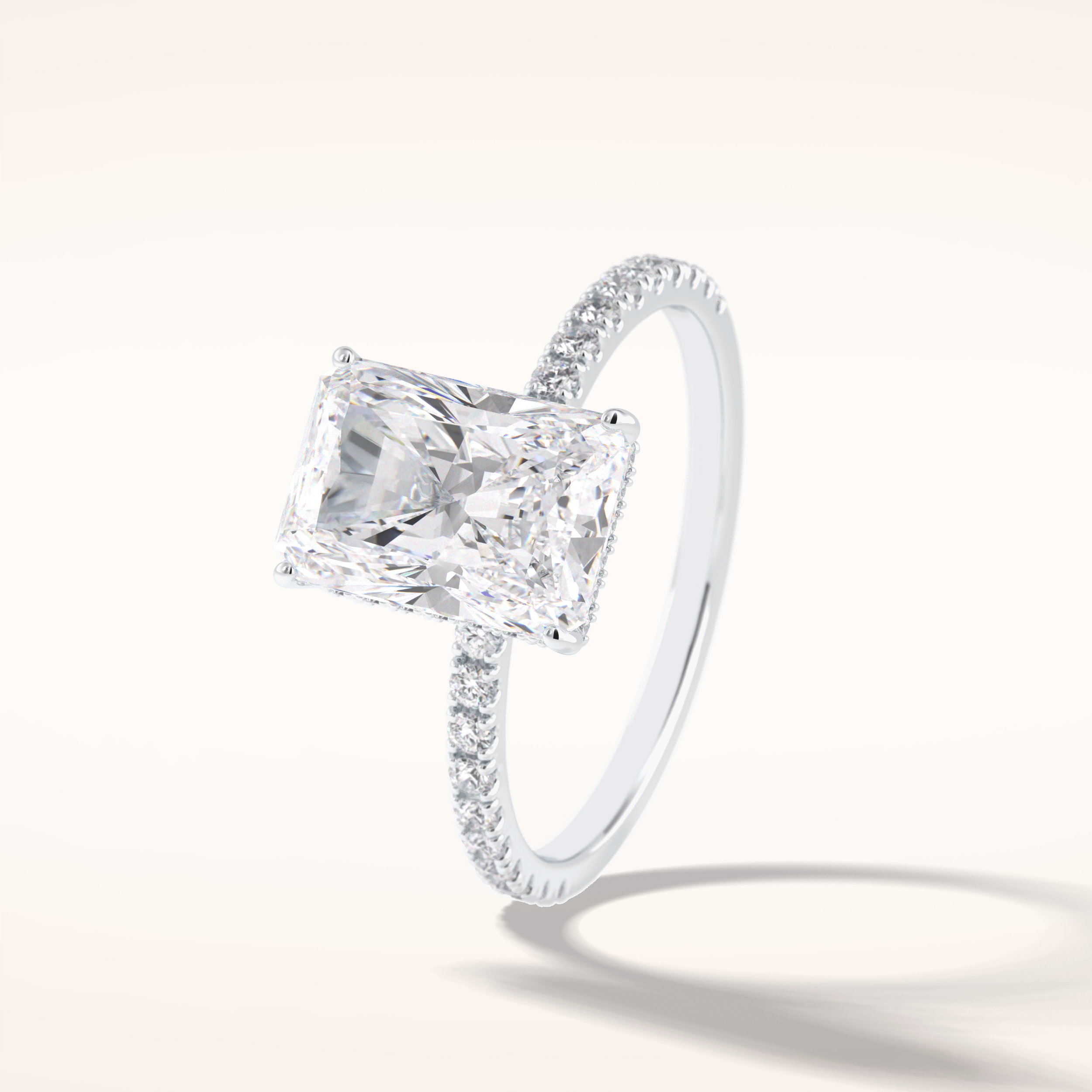 3 CT Radiant Shaped Pave Moissanite Engagement Ring