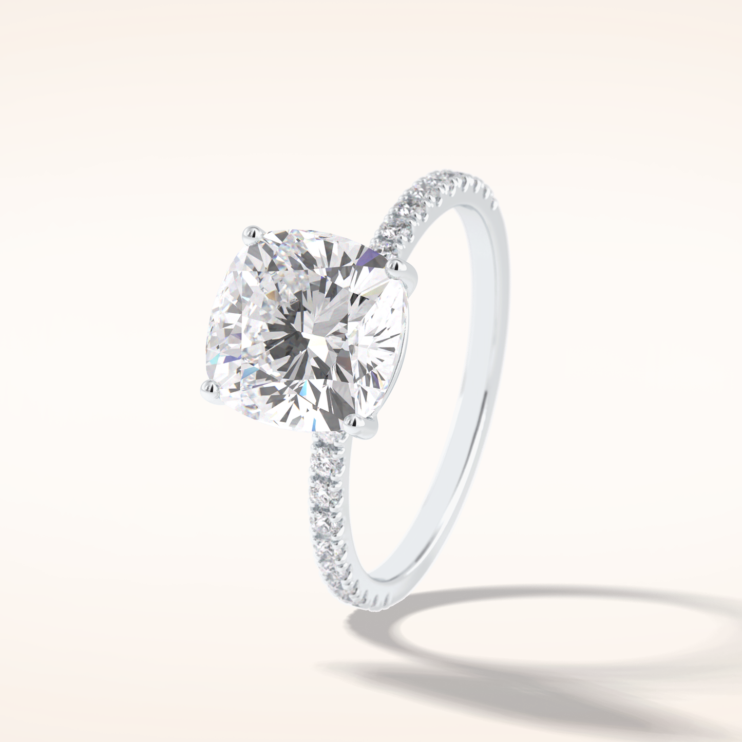 3.05 CT Cushion Shaped Pave Moissanite Engagement Ring