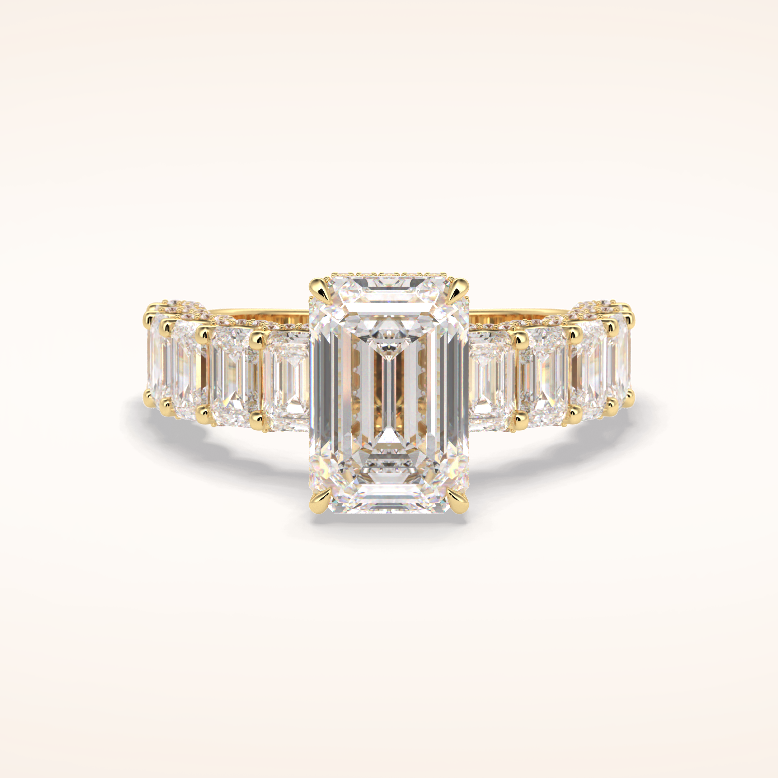 3 CT Emerald Shaped Pave Moissanite Engagement Ring