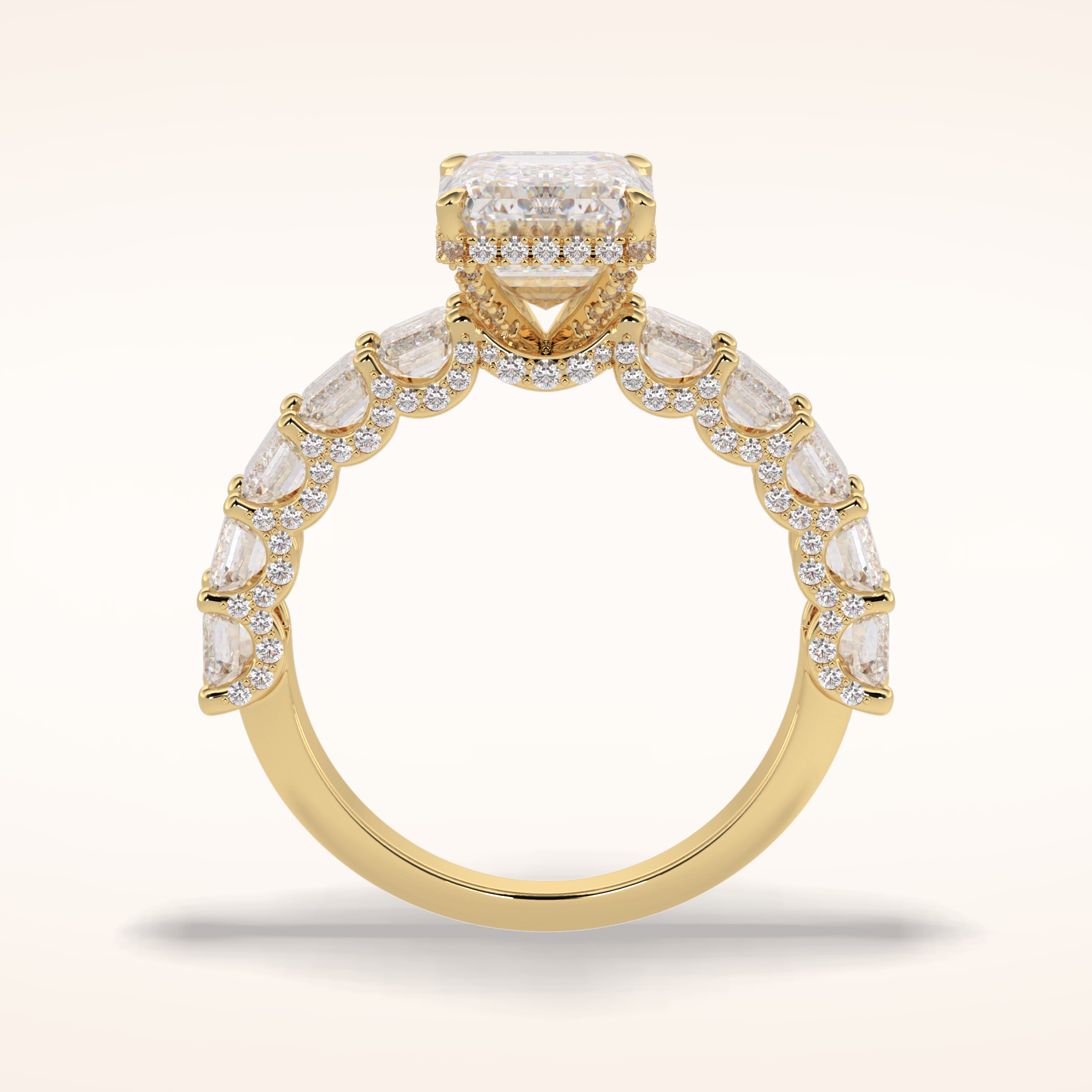 3 CT Emerald Shaped Pave Moissanite Engagement Ring