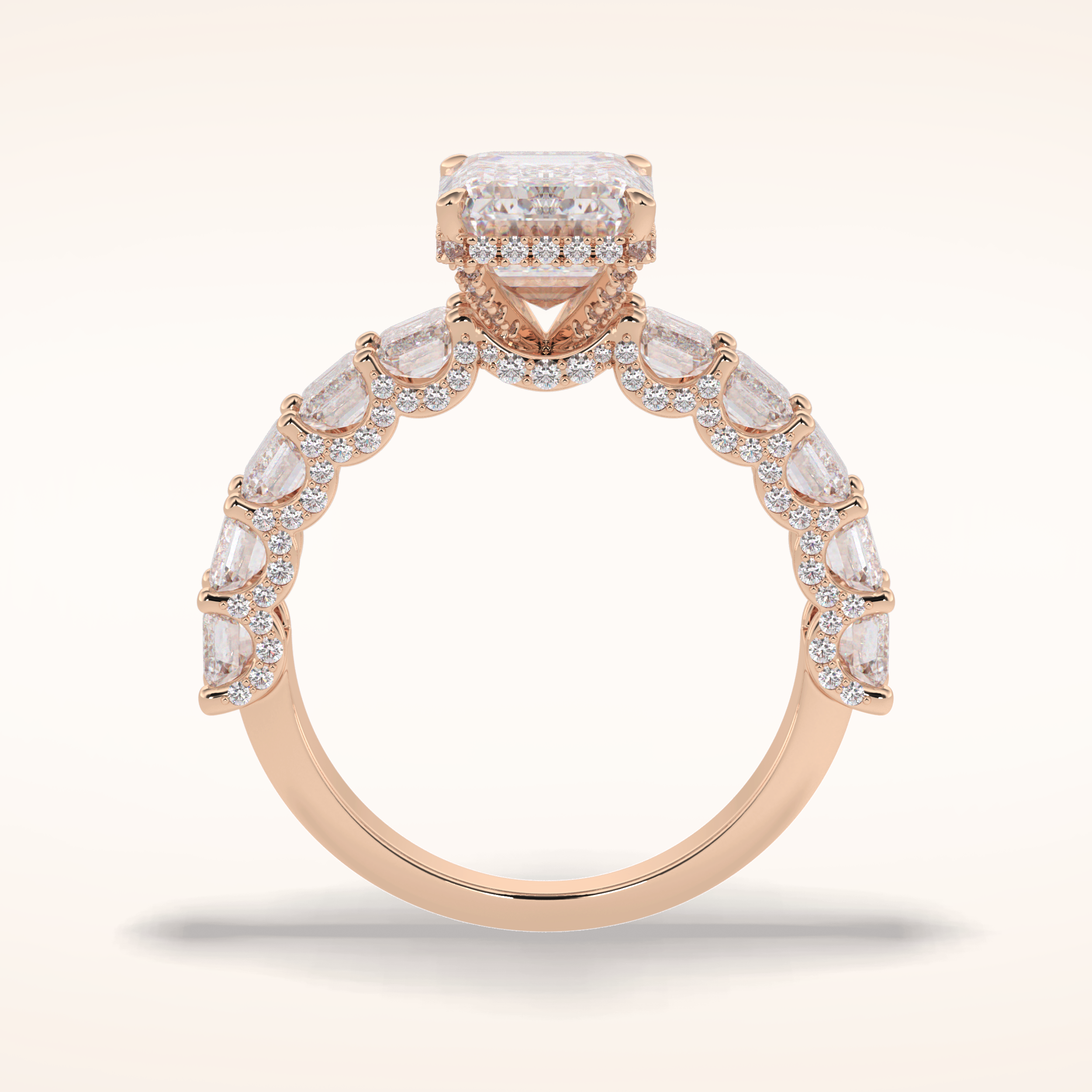3 CT Emerald Shaped Pave Moissanite Engagement Ring