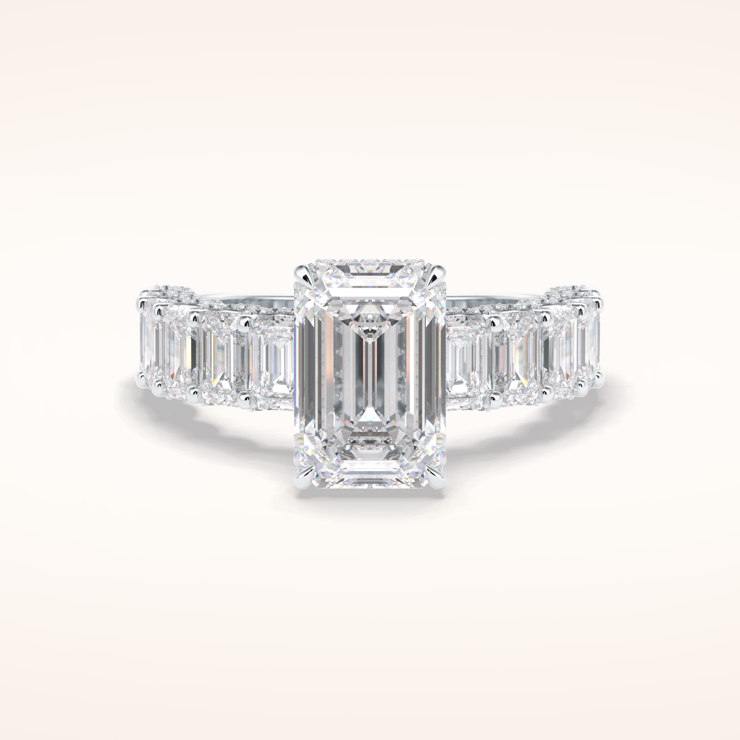3 CT Emerald Shaped Pave Moissanite Engagement Ring
