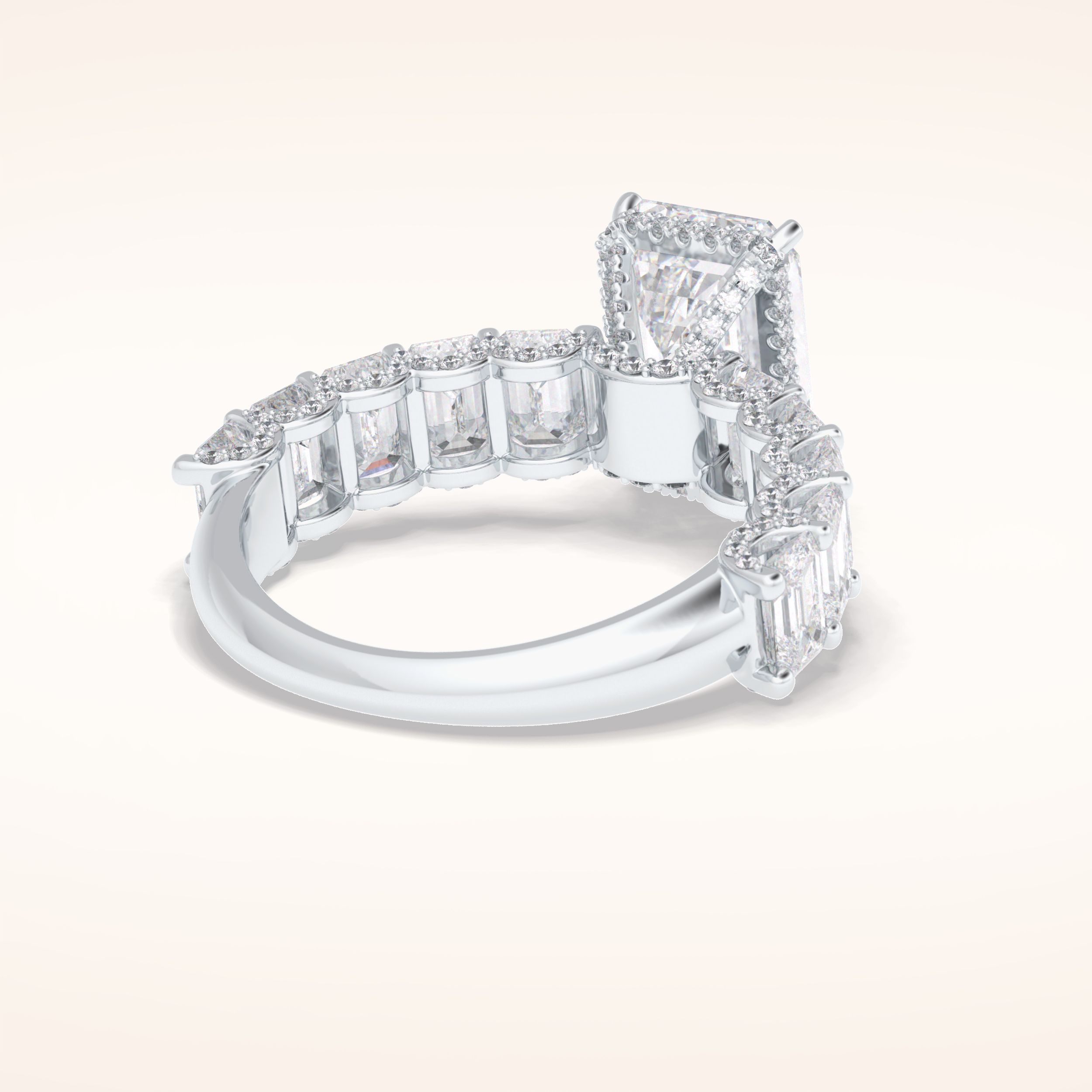 3 CT Emerald Shaped Pave Moissanite Engagement Ring