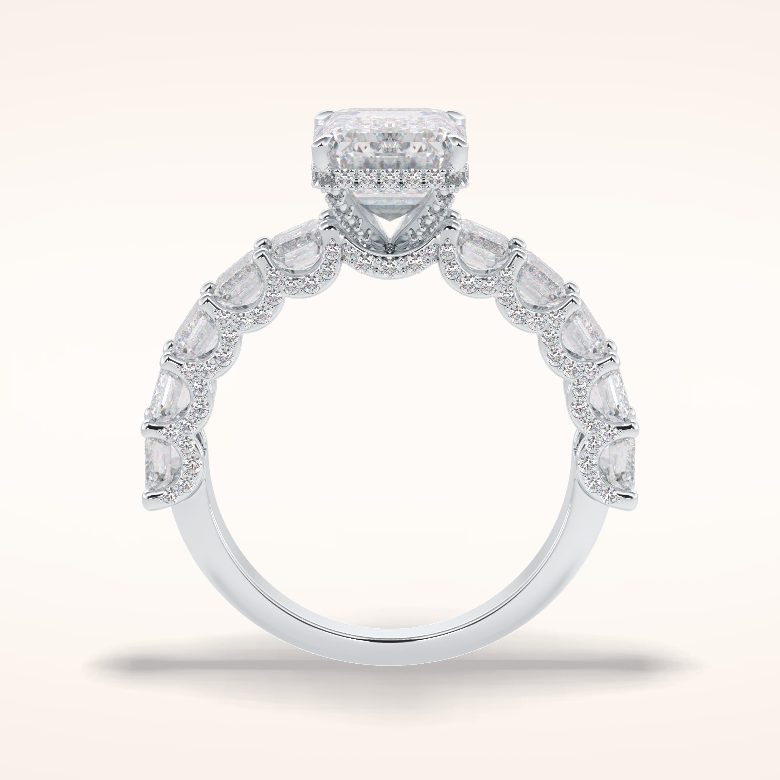 3 CT Emerald Shaped Pave Moissanite Engagement Ring