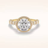 3 CT Round Shaped Double Halo & Pave Moissanite Engagement Ring
