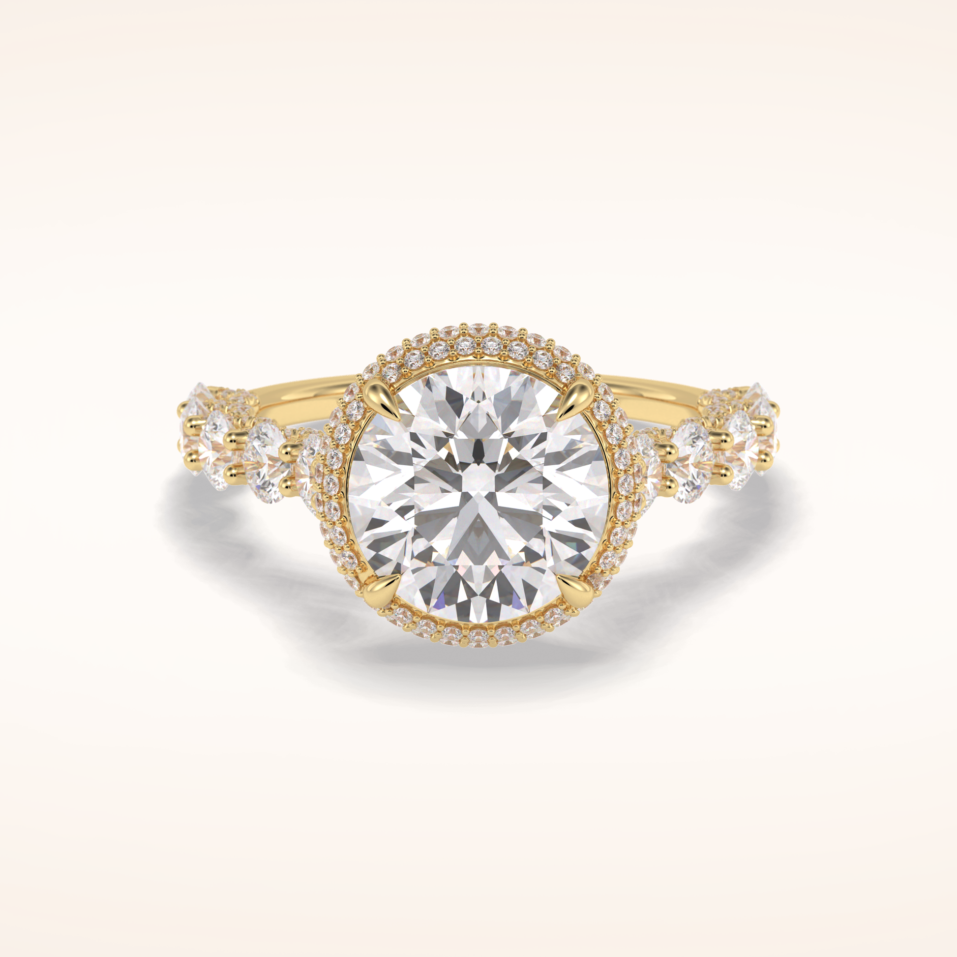 3 CT Round Shaped Double Halo & Pave Moissanite Engagement Ring