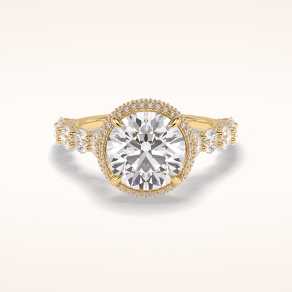 3 CT Round Shaped Double Halo & Pave Moissanite Engagement Ring