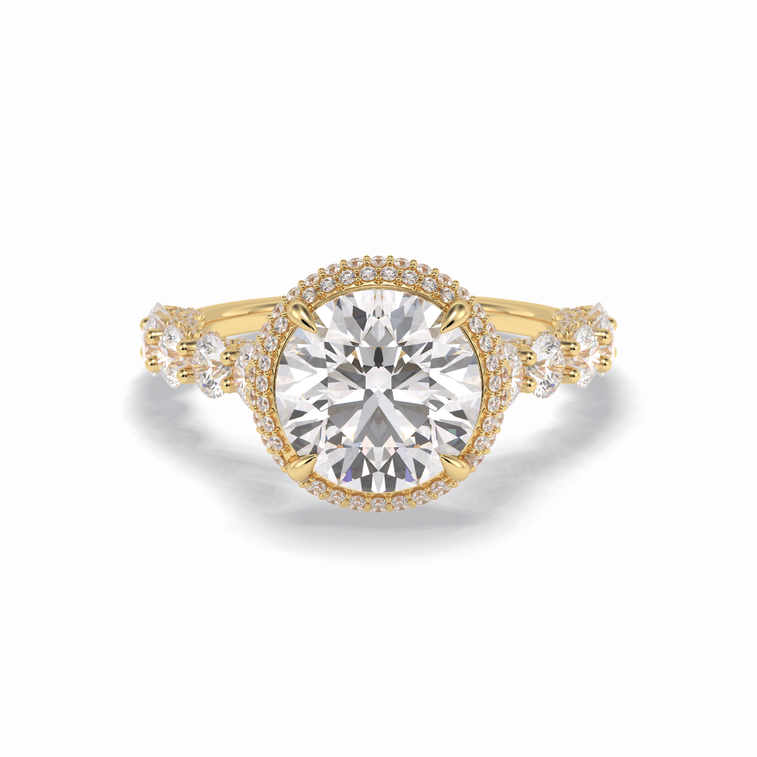 Round Double Halo & Pave Lab Grown Diamond Engagement Ring