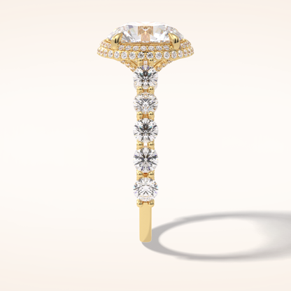 3 CT Round Shaped Double Halo & Pave Moissanite Engagement Ring