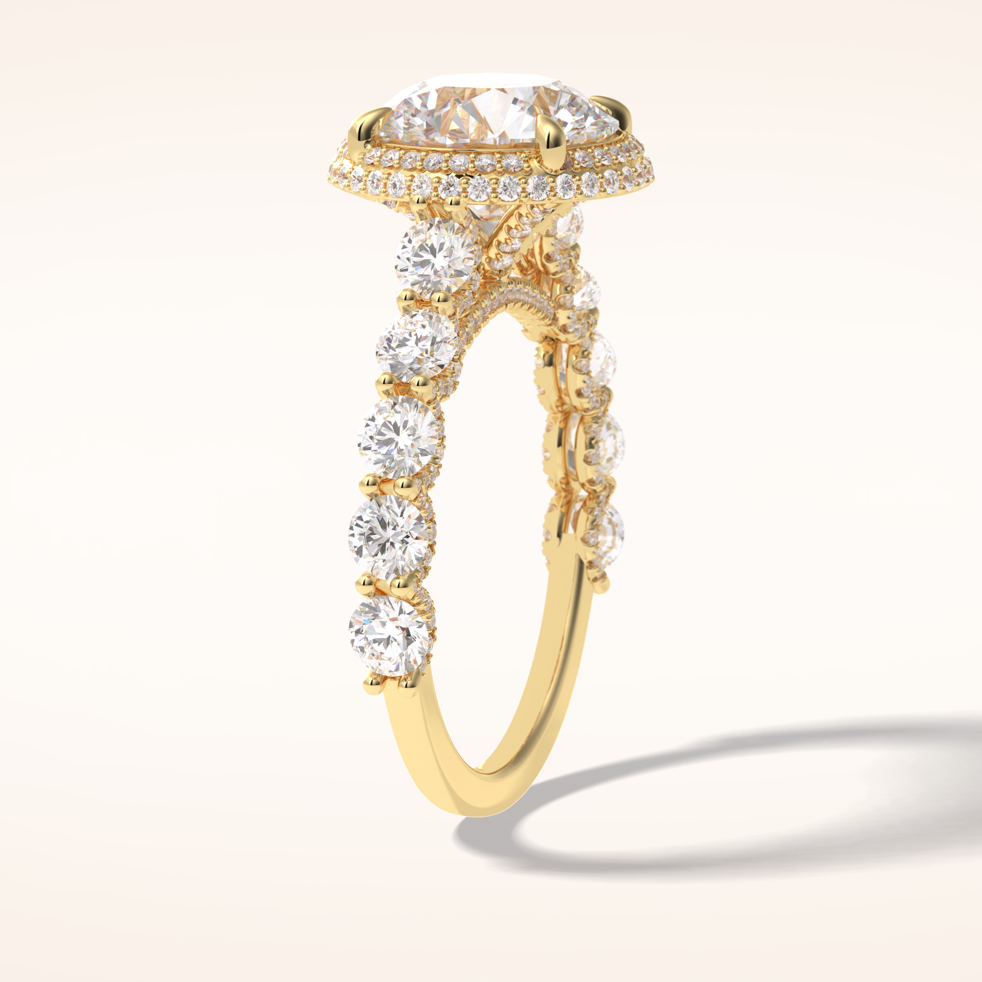 3 CT Round Shaped Double Halo & Pave Moissanite Engagement Ring