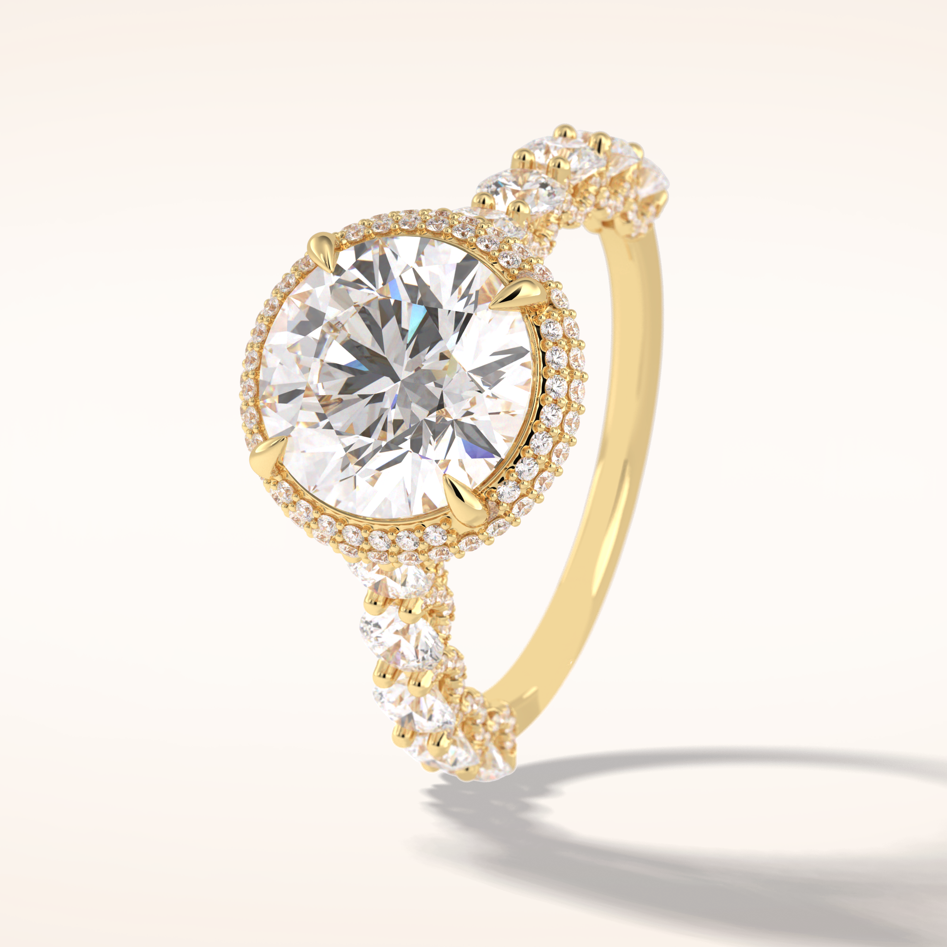 3 CT Round Shaped Double Halo & Pave Moissanite Engagement Ring