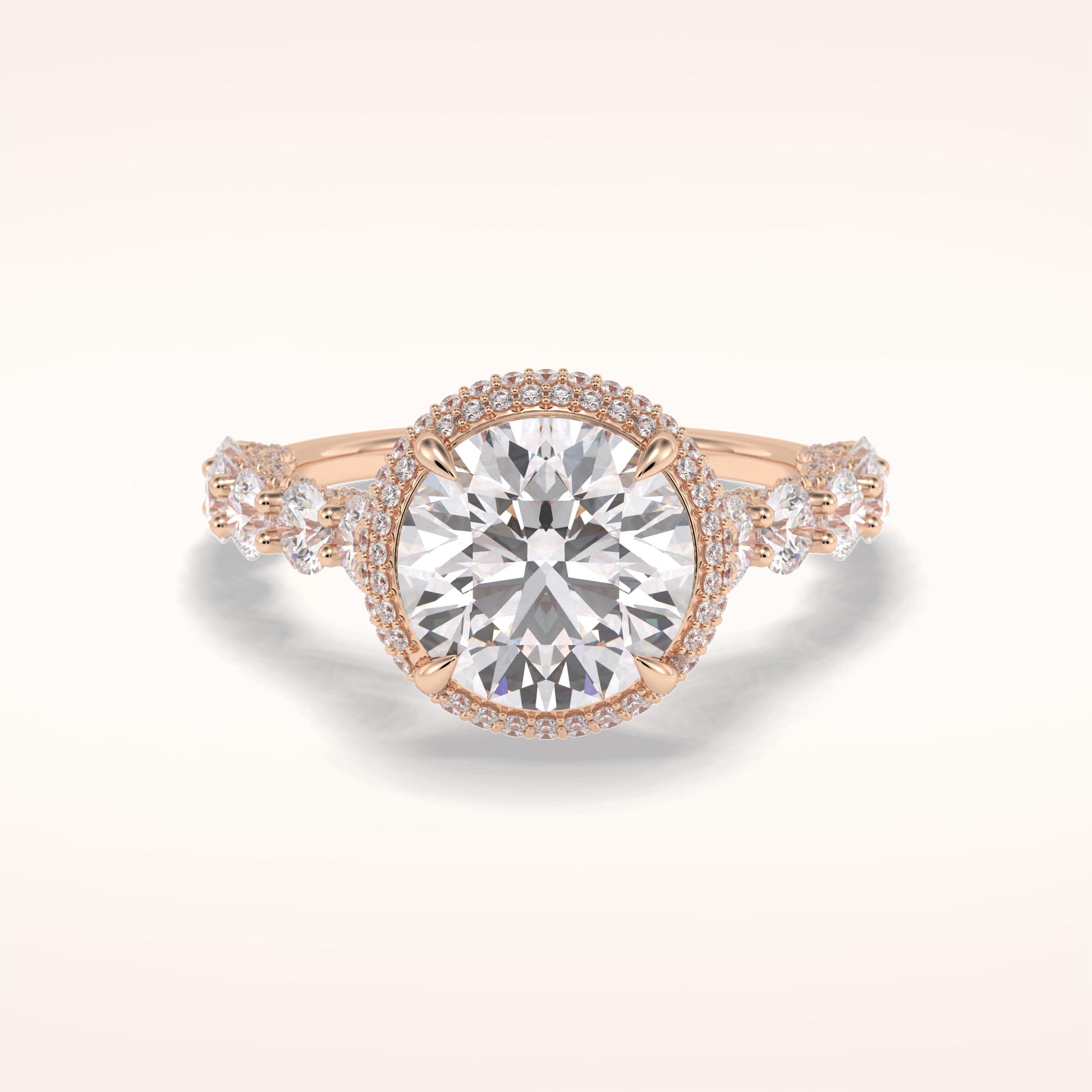 3 CT Round Shaped Double Halo & Pave Moissanite Engagement Ring