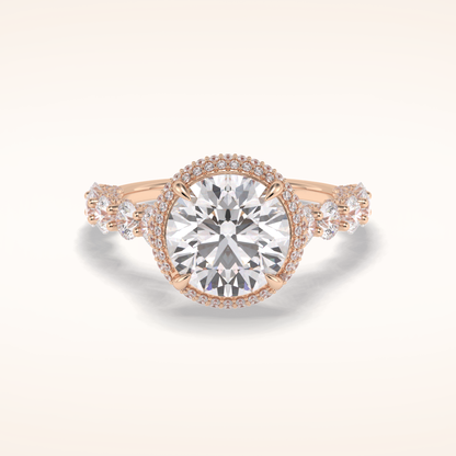 3 CT Round Shaped Double Halo & Pave Moissanite Engagement Ring