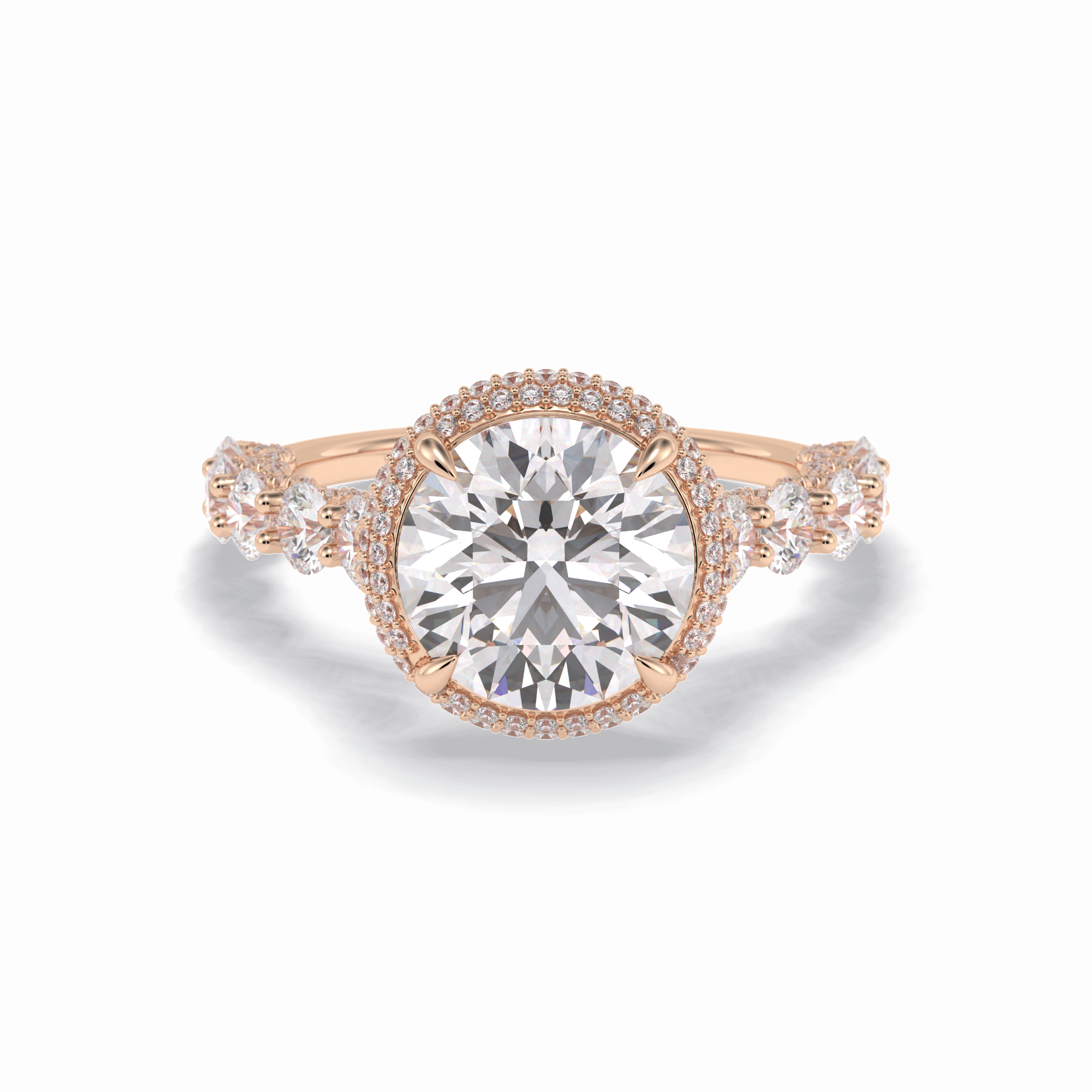 Round Double Halo & Pave Lab Grown Diamond Engagement Ring