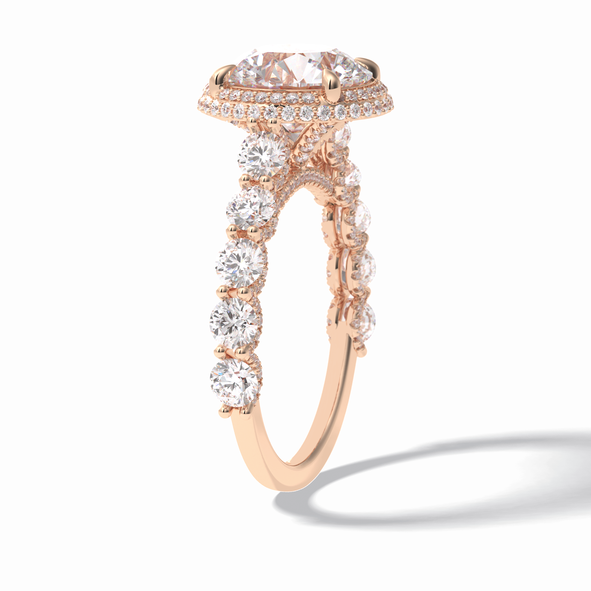 Round Double Halo & Pave Lab Grown Diamond Engagement Ring