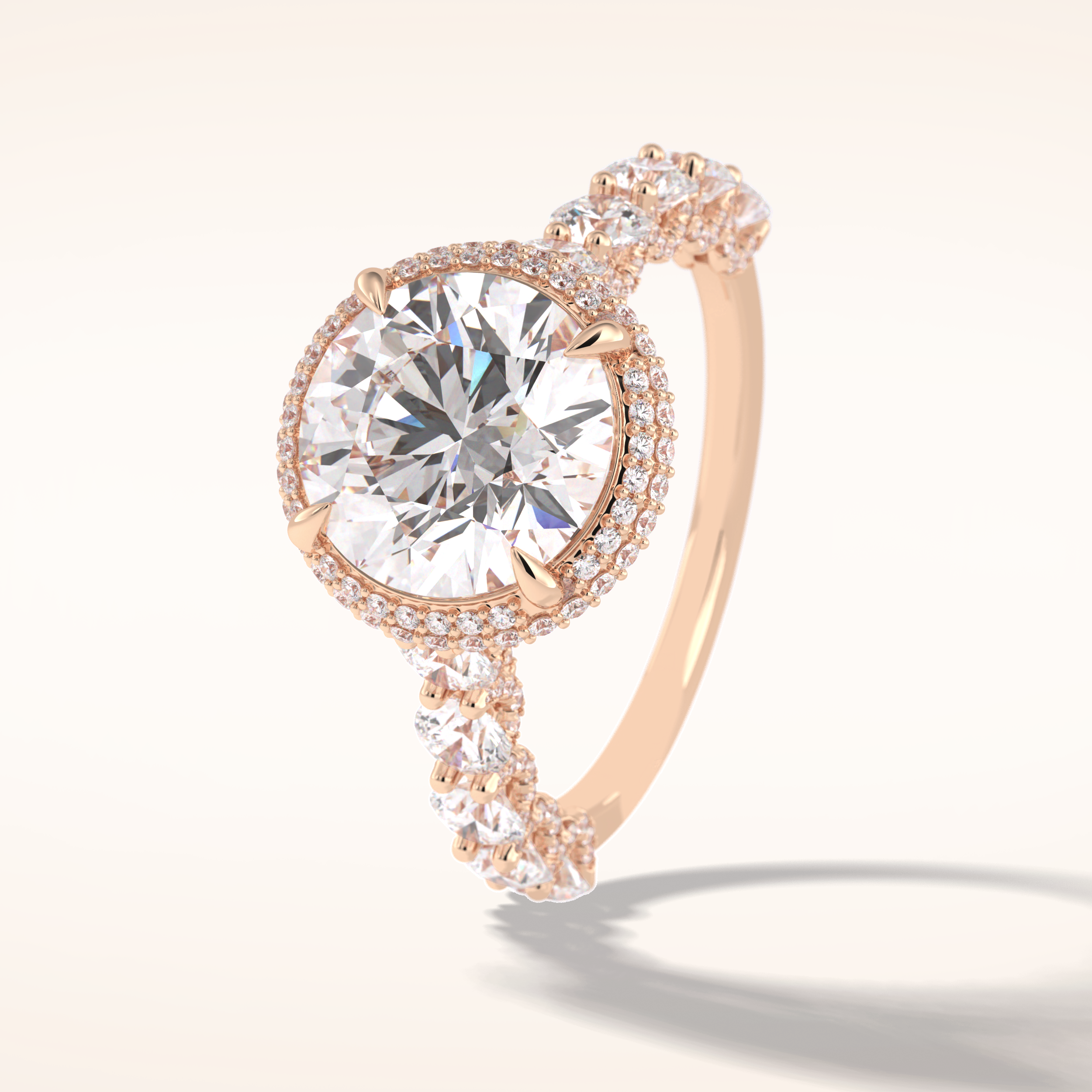 3 CT Round Shaped Double Halo & Pave Moissanite Engagement Ring
