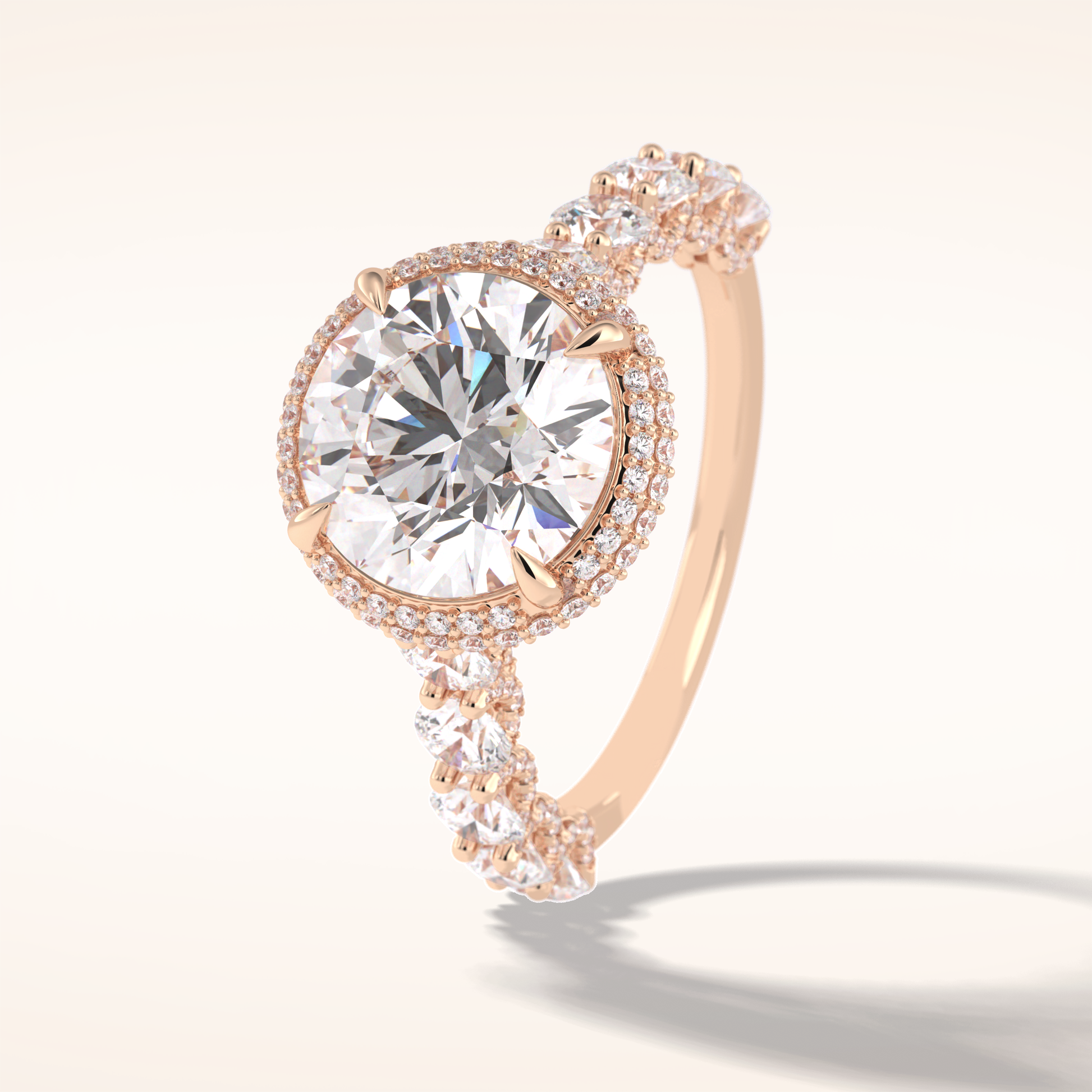 3 CT Round Shaped Double Halo & Pave Moissanite Engagement Ring