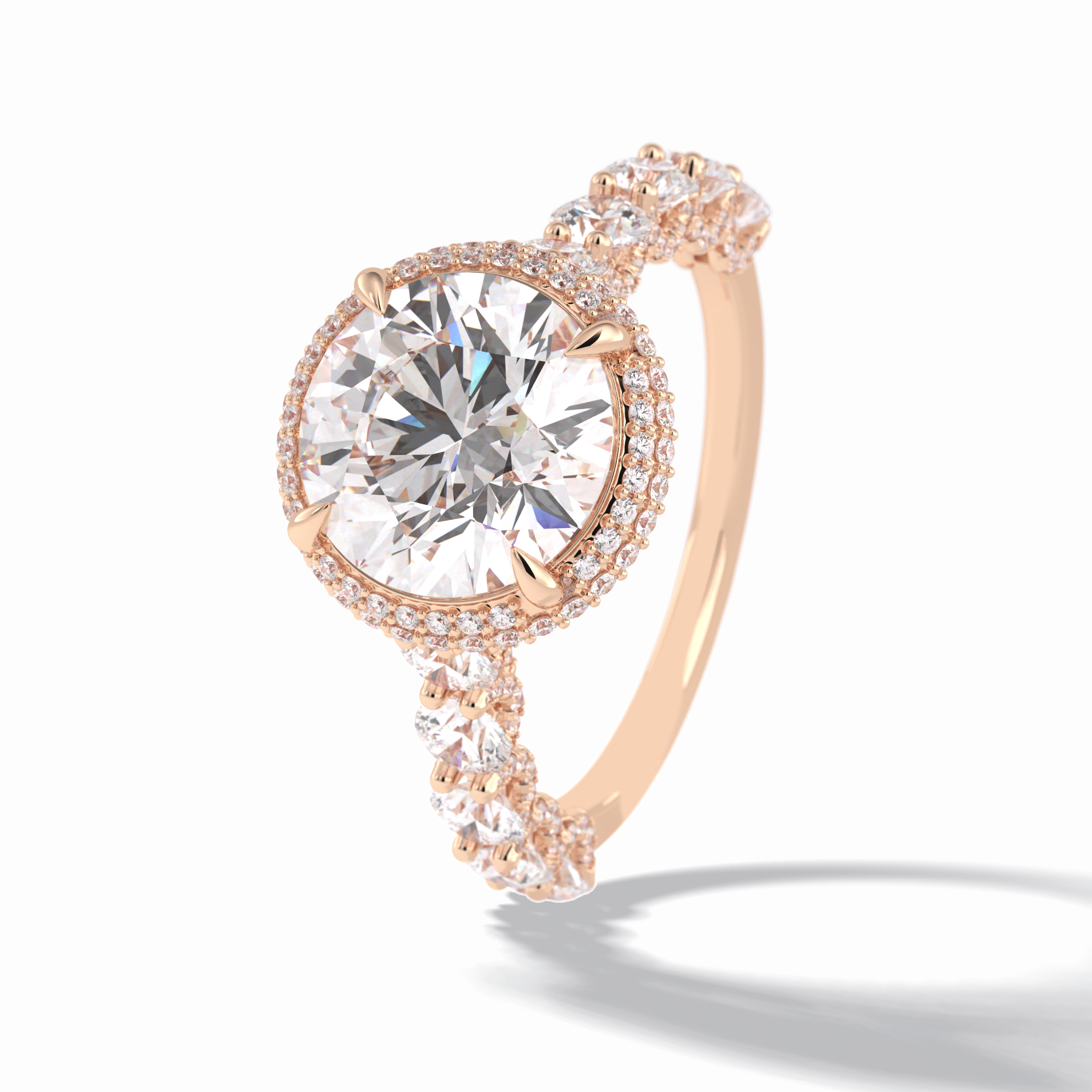 Round Double Halo & Pave Lab Grown Diamond Engagement Ring