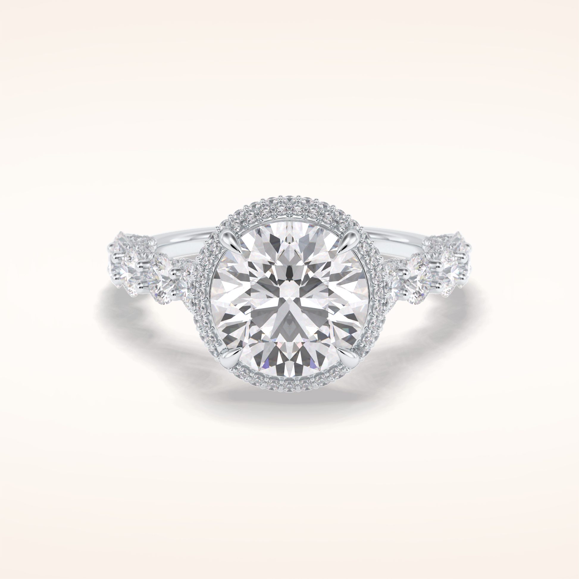 3 CT Round Shaped Double Halo & Pave Moissanite Engagement Ring
