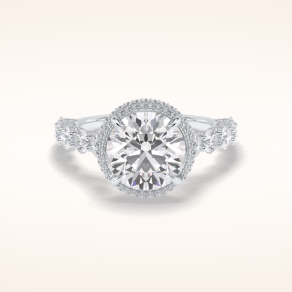 3 CT Round Shaped Double Halo & Pave Moissanite Engagement Ring