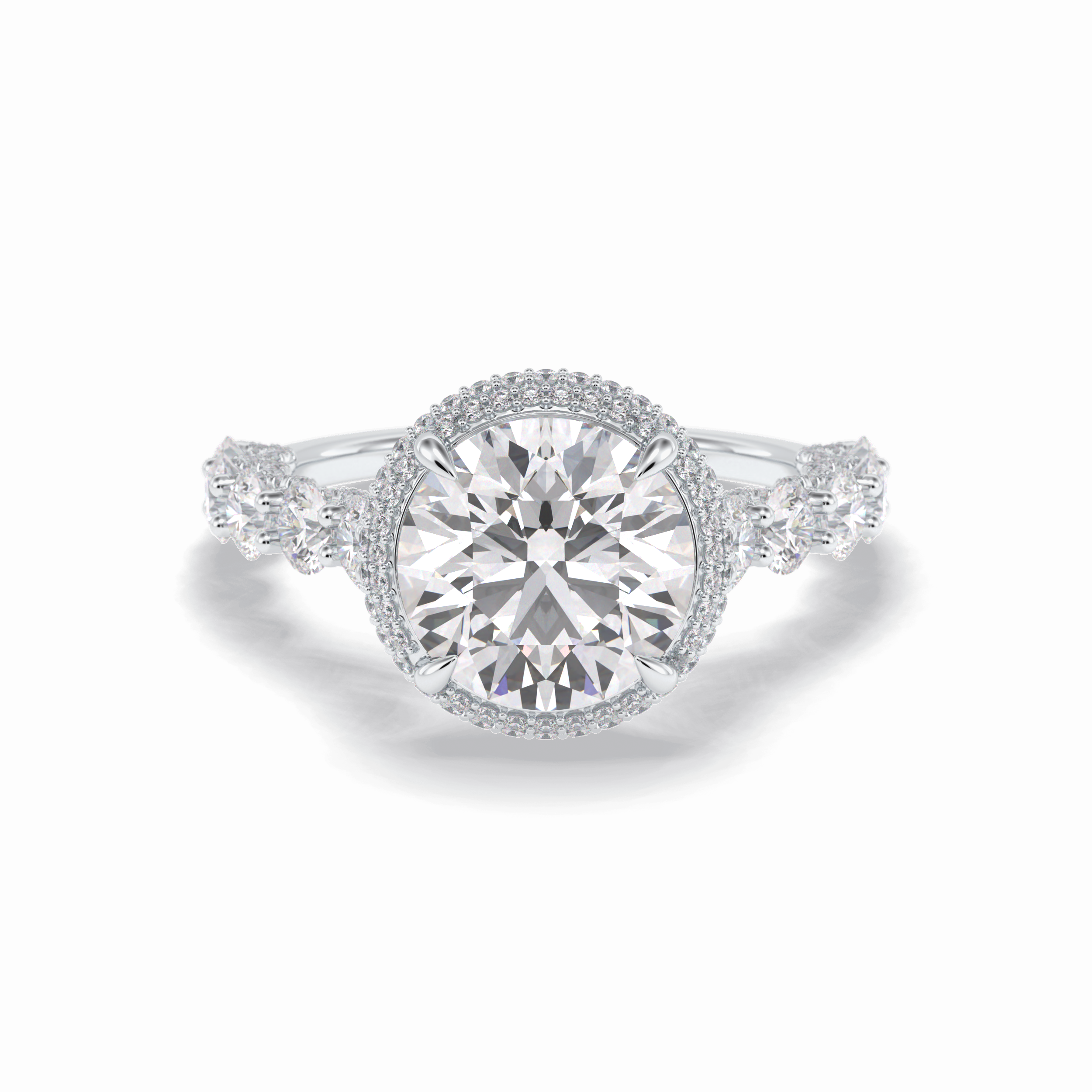 Round Double Halo & Pave Lab Grown Diamond Engagement Ring