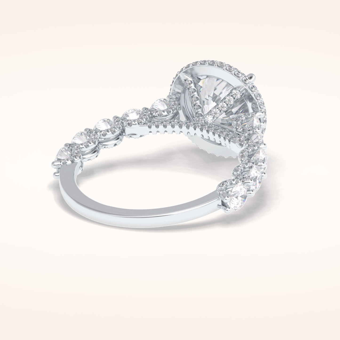 3 CT Round Shaped Double Halo & Pave Moissanite Engagement Ring