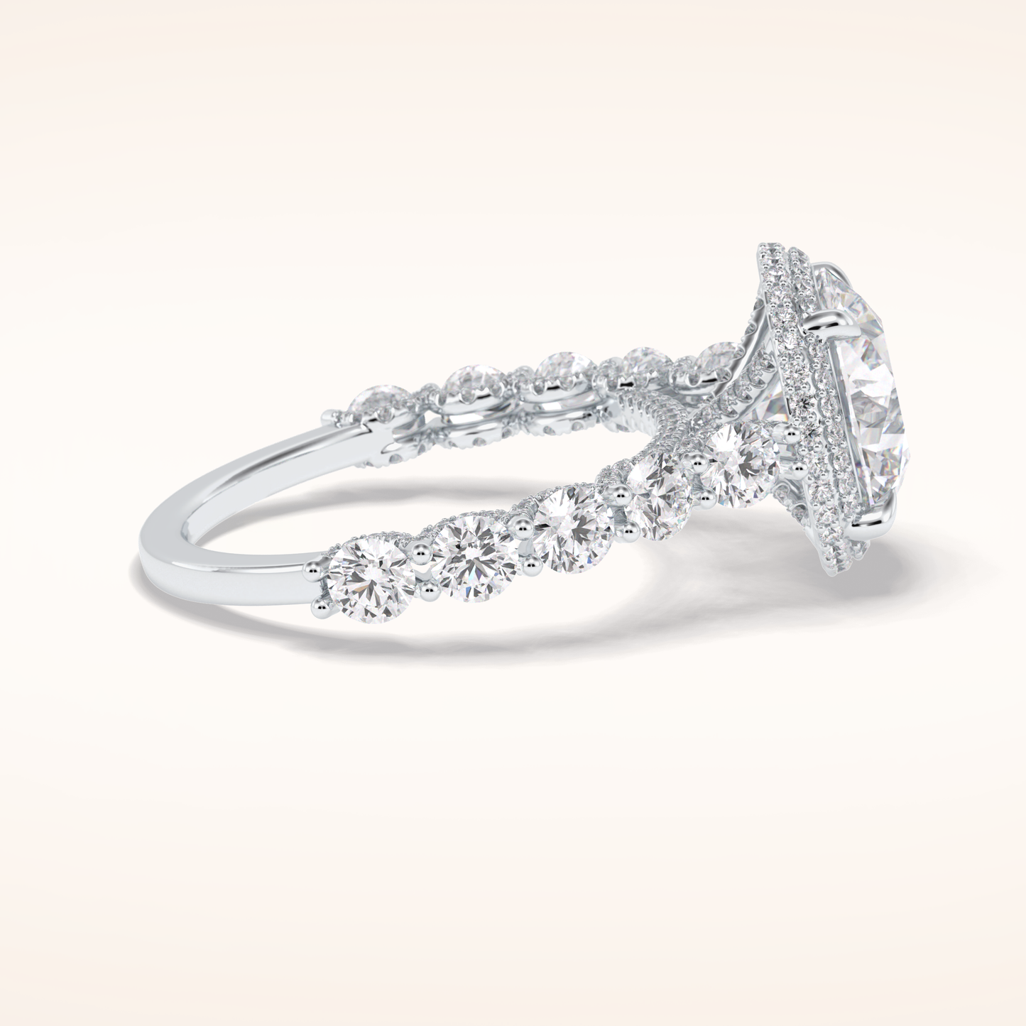 3 CT Round Shaped Double Halo & Pave Moissanite Engagement Ring