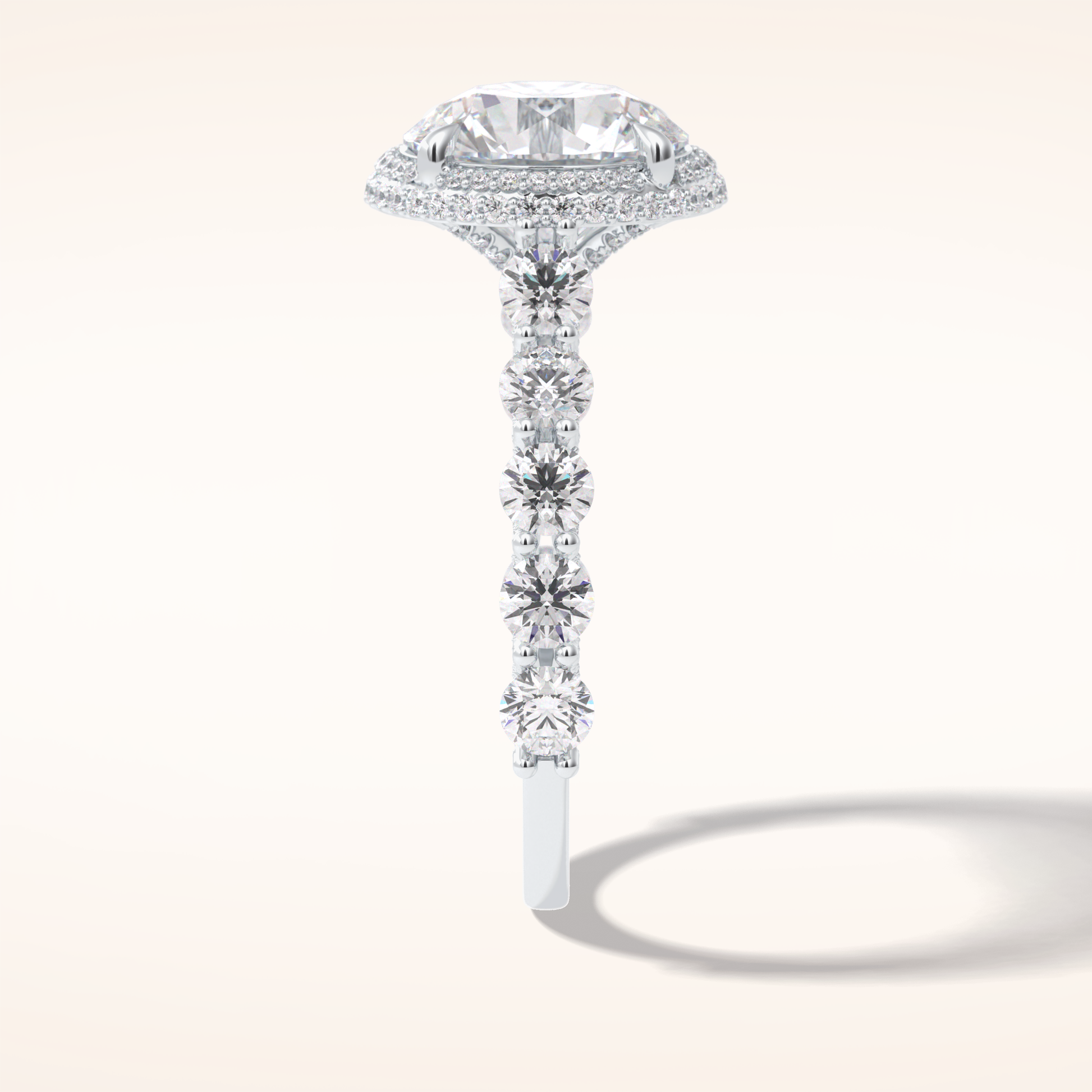 3 CT Round Shaped Double Halo & Pave Moissanite Engagement Ring