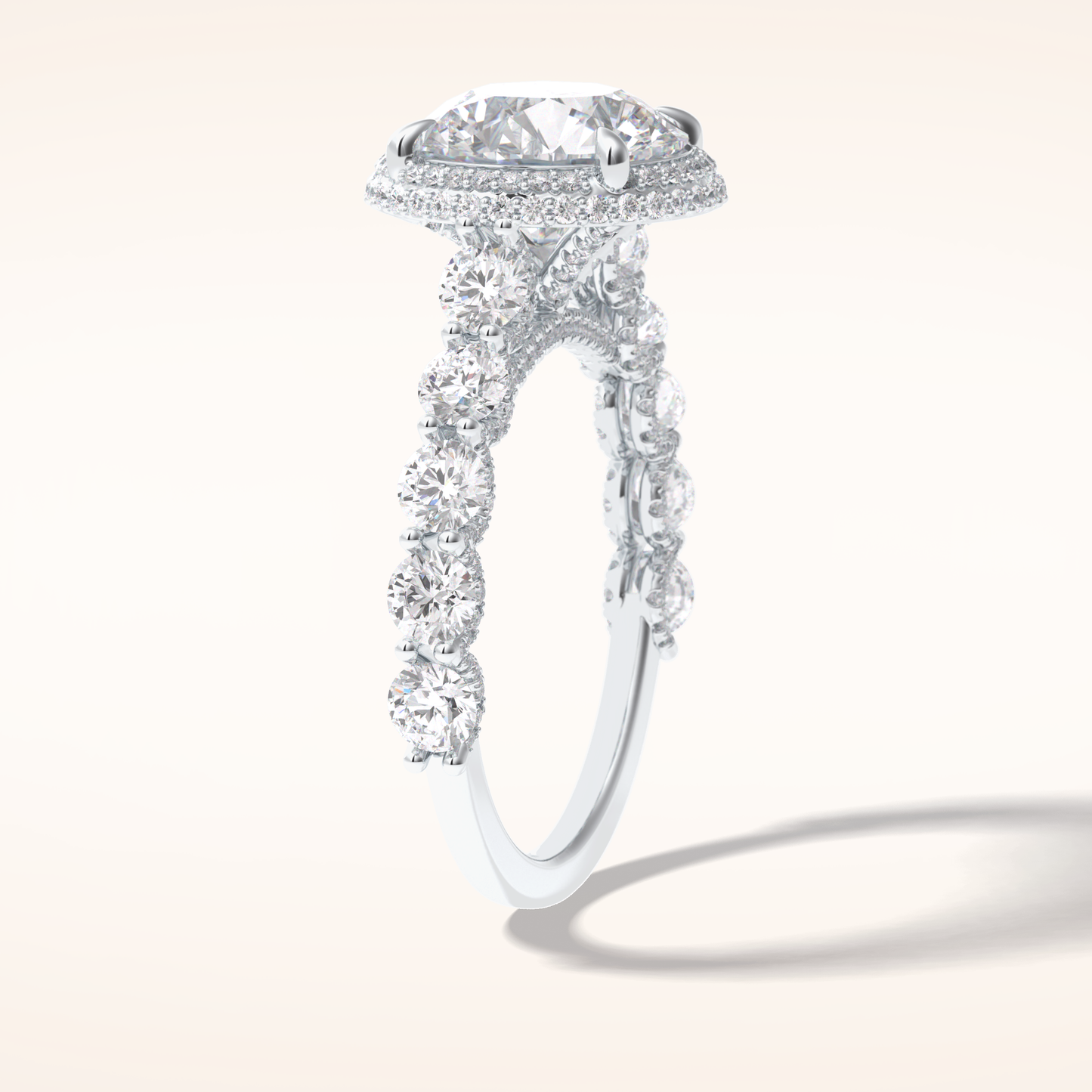 3 CT Round Shaped Double Halo & Pave Moissanite Engagement Ring