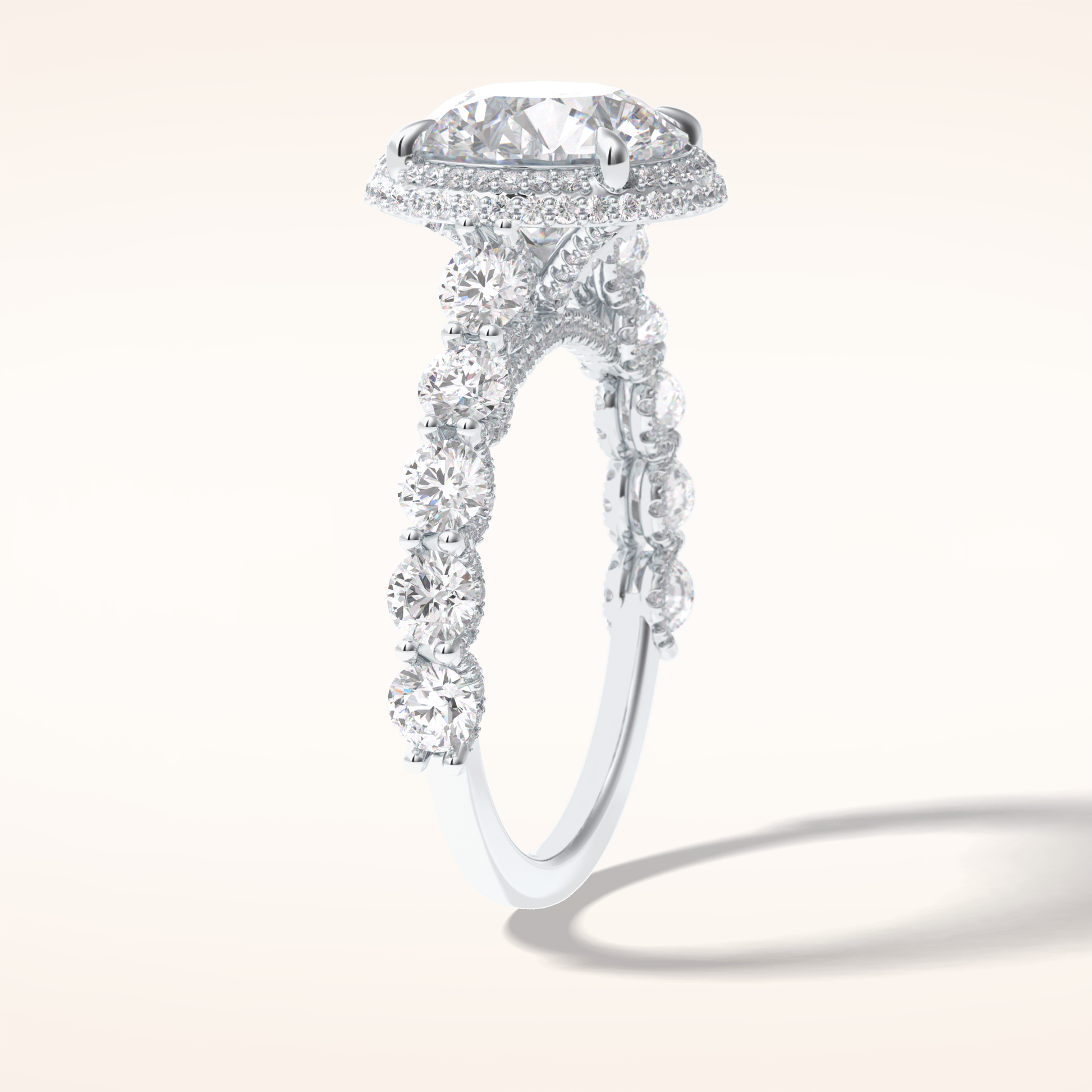 3 CT Round Shaped Double Halo & Pave Moissanite Engagement Ring