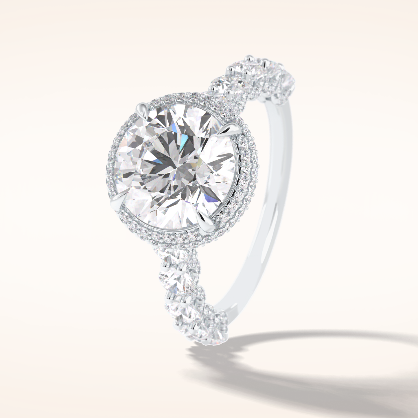 3 CT Round Shaped Double Halo & Pave Moissanite Engagement Ring