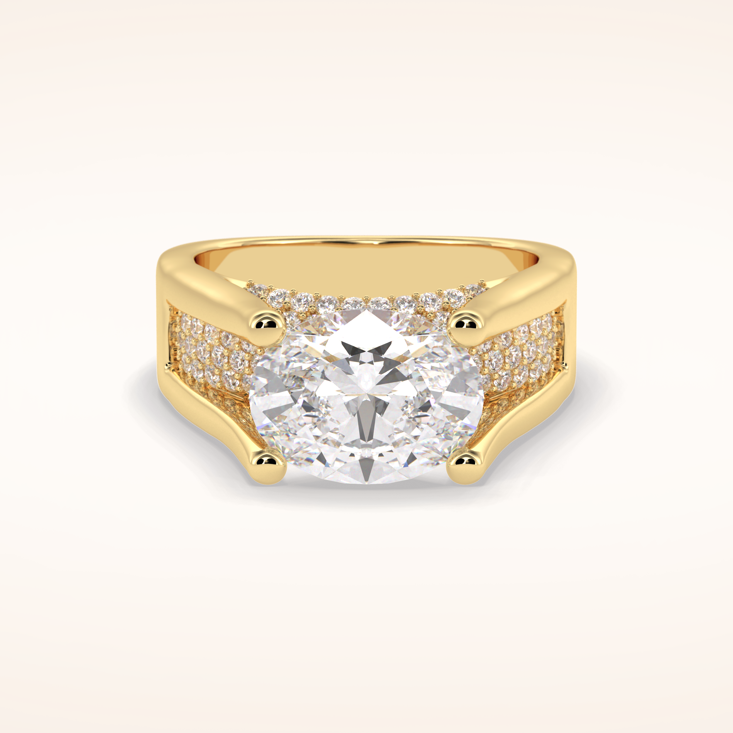 3 CT Oval Shaped Pave Moissanite Engagement Ring