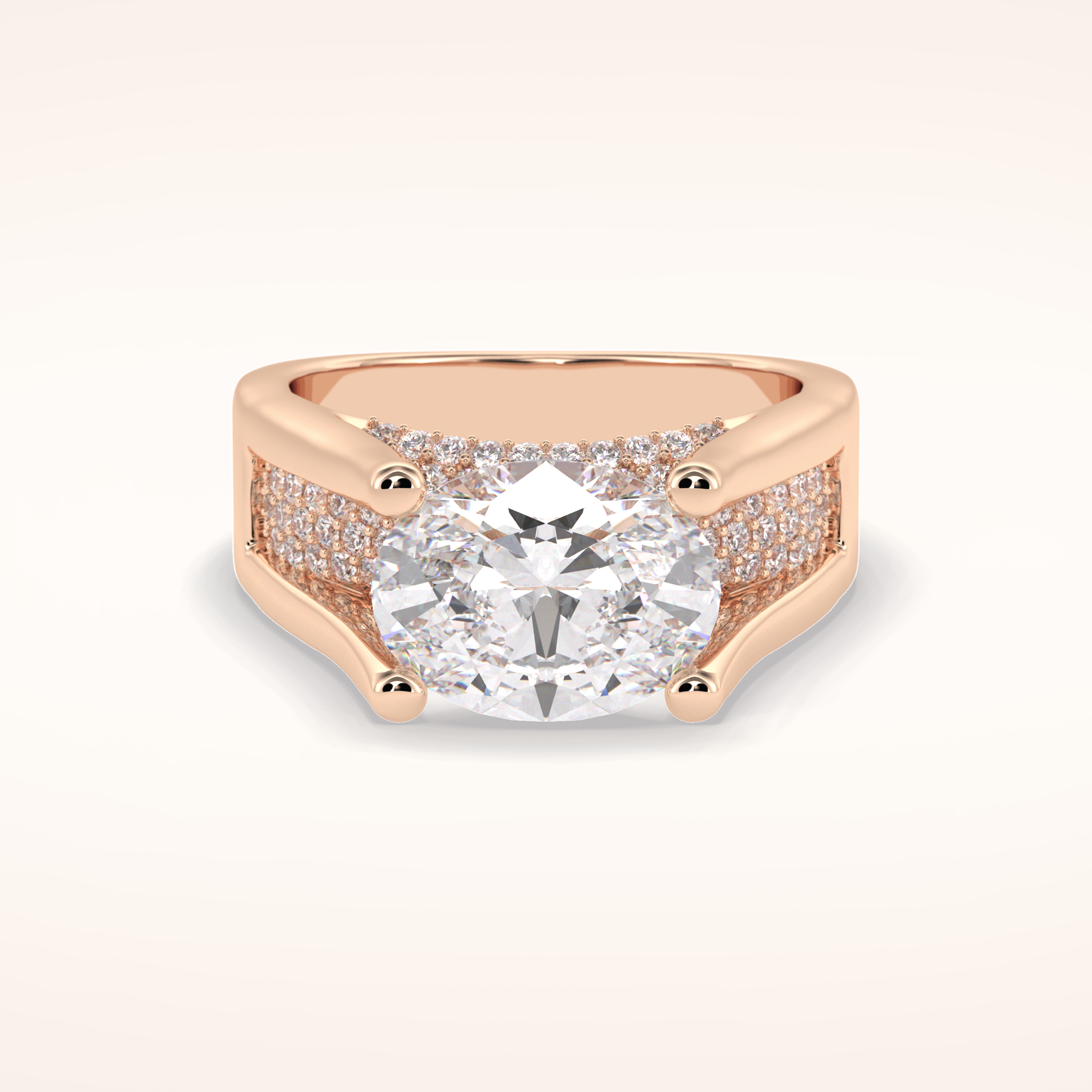 3 CT Oval Shaped Pave Moissanite Engagement Ring