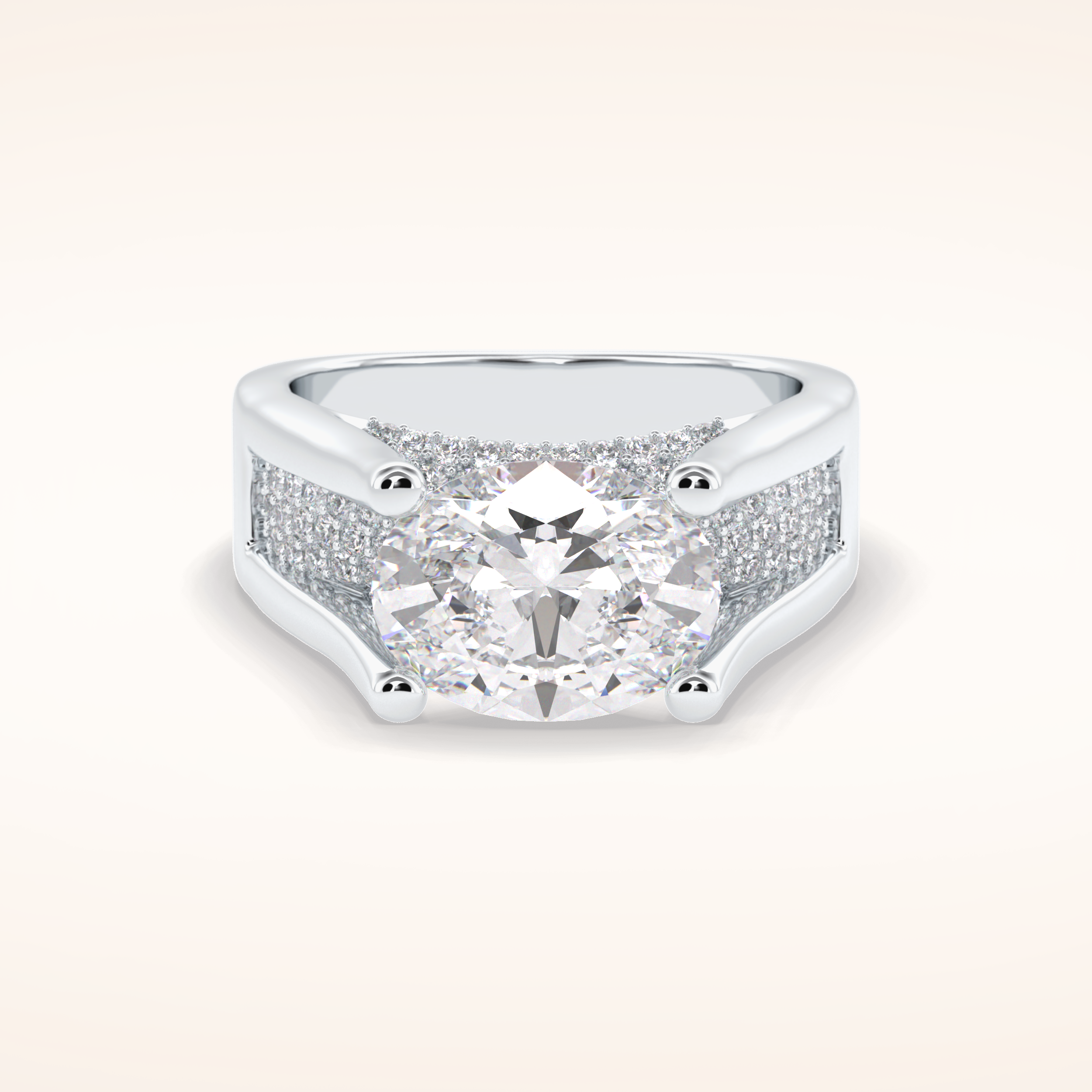 3 CT Oval Shaped Pave Moissanite Engagement Ring