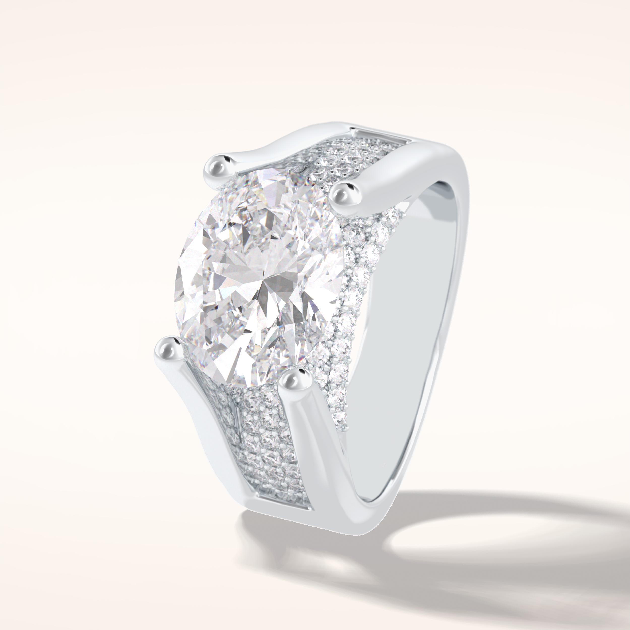 3 CT Oval Shaped Pave Moissanite Engagement Ring