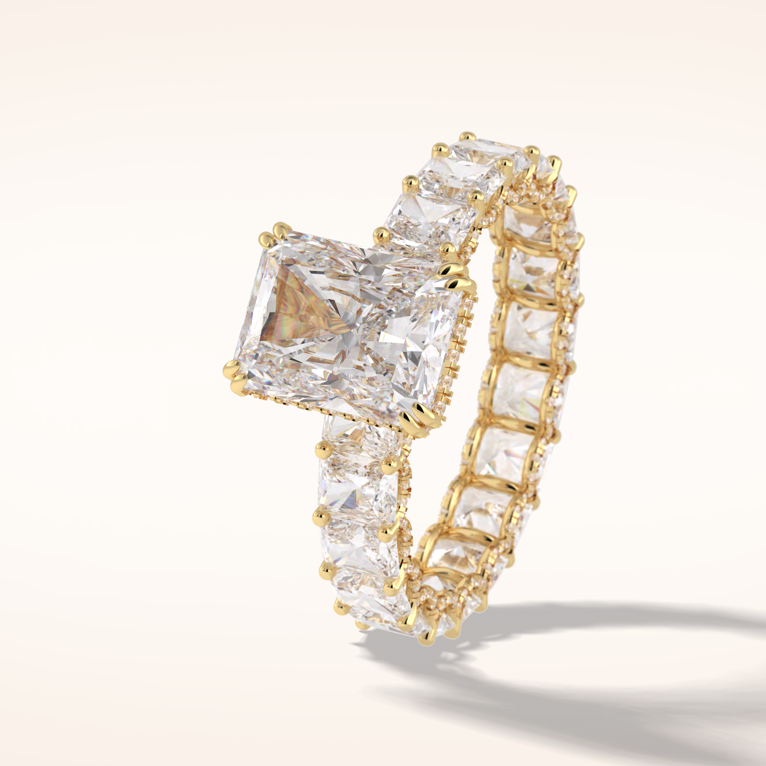 3 CT Radiant Shaped Pave Moissanite Engagement Ring
