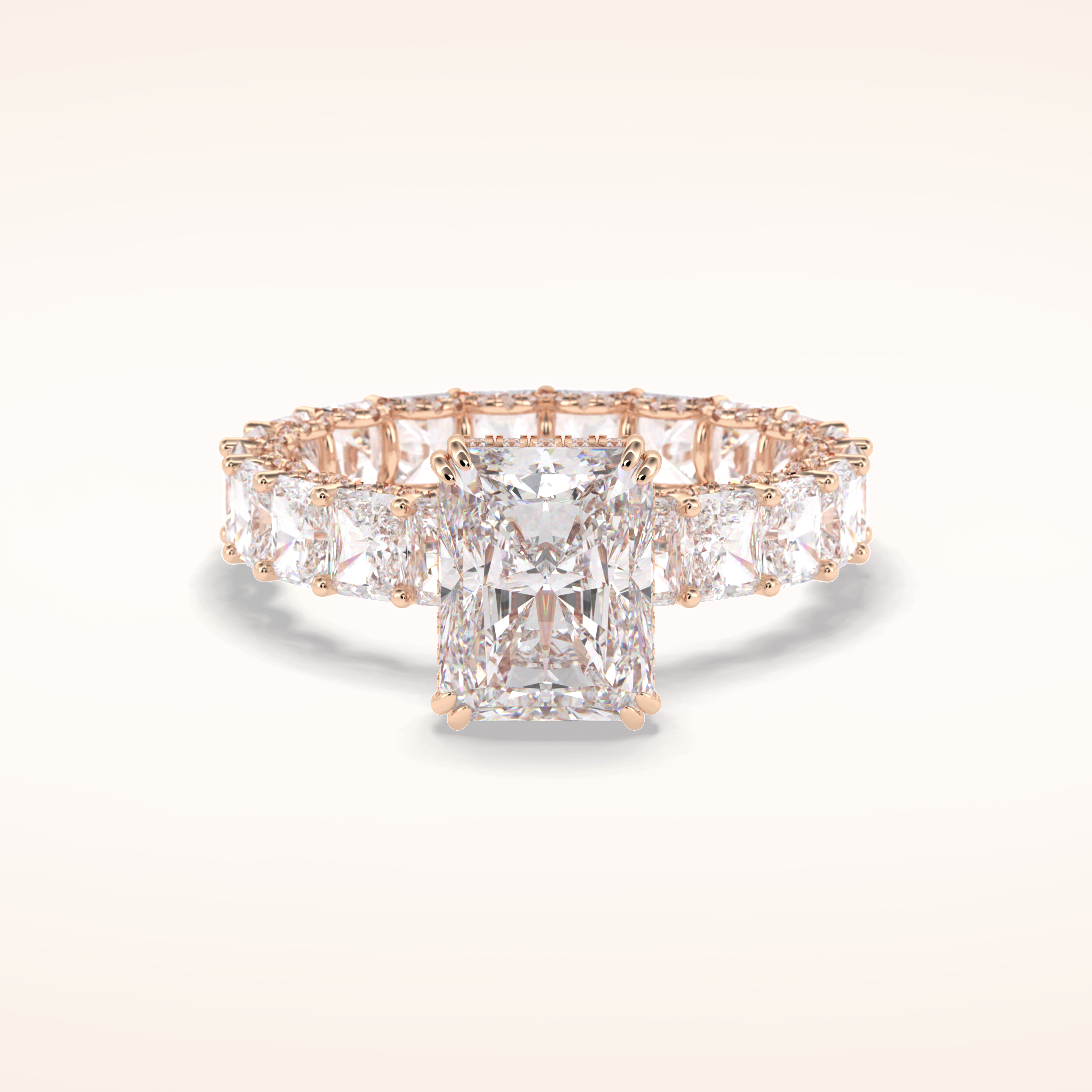 3 CT Radiant Shaped Pave Moissanite Engagement Ring